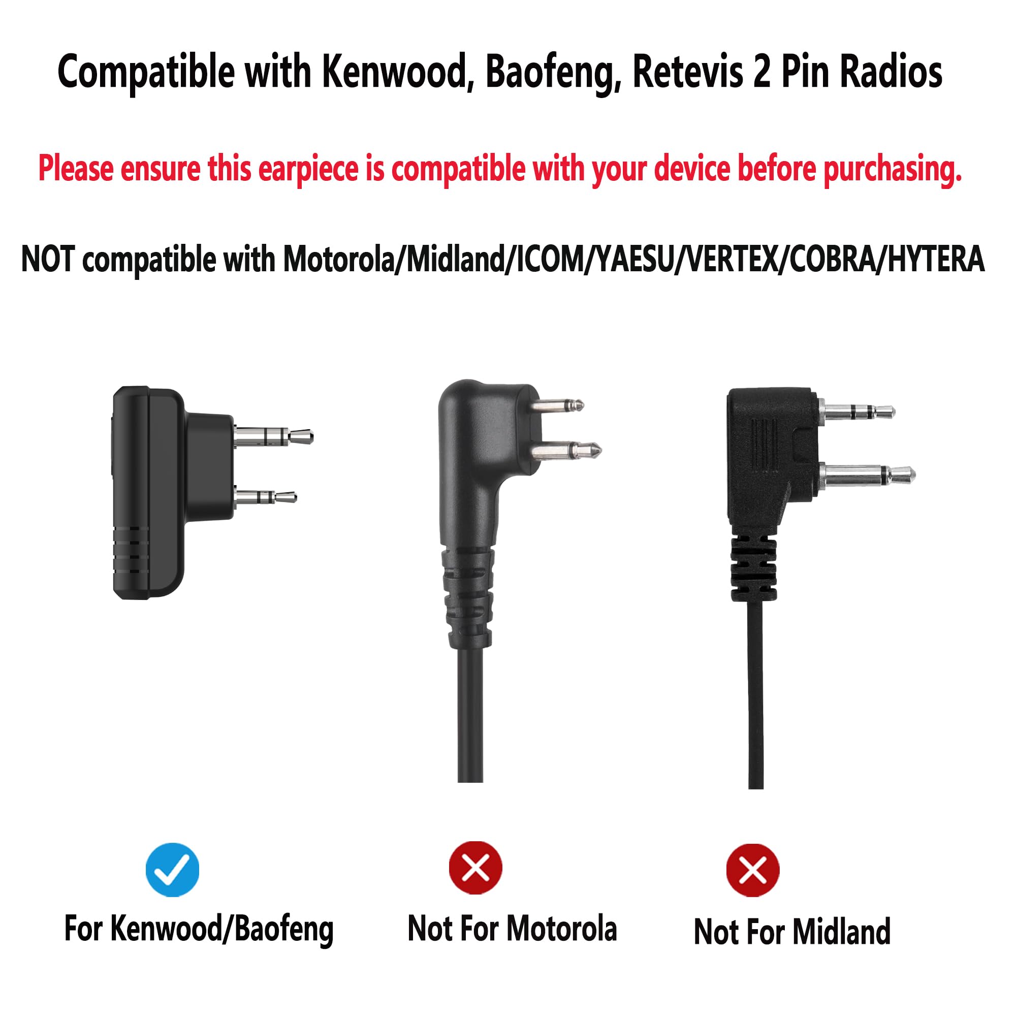 Samcom Wireless Bluetooth Headset With Clear Acoustic Tube Earpiece And 2 Pin Dongle, Btear01 Long Battery Life 10 Hourse Wireless Surveillance Earpiece With Ptt Microphone Speaker For 2 Pin Radio