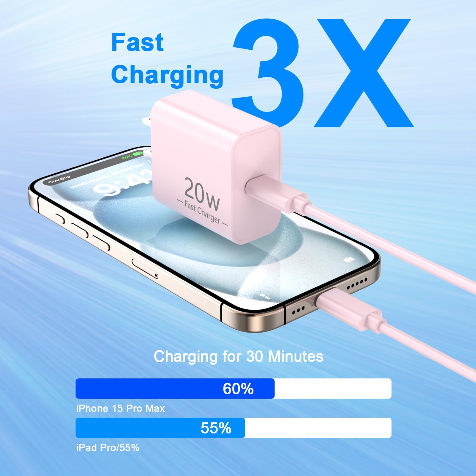 Matsusho Iphone 15 Charger Fast Charging 10 Ft, 2 Pack 20W Usb C Wall Charger With 10Ft Type C Charger Fast Charging Cable Compa