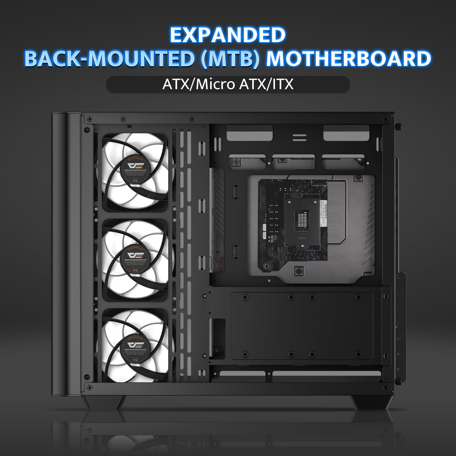 Darkflash Atx Mid Tower Gaming Pc Case, Back Plug In Btf Motherboard, With 4 Argb Fans Computer Case, Full View Curve Glass Dual