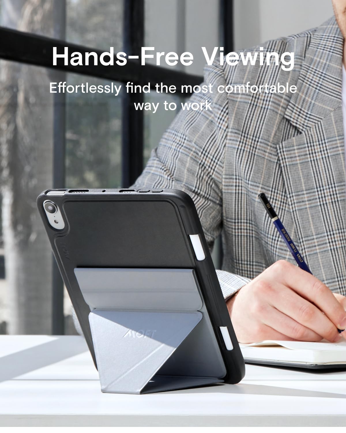 Moft Snap Tablet Stand Holder, Foldable And Adjustable In Portrait/Landscape, Ultra Slim Design Ipad Stand For Desk, Compatible With Ipad Pro Ipad Air 9.7' And Larger Tablets, Jet Black