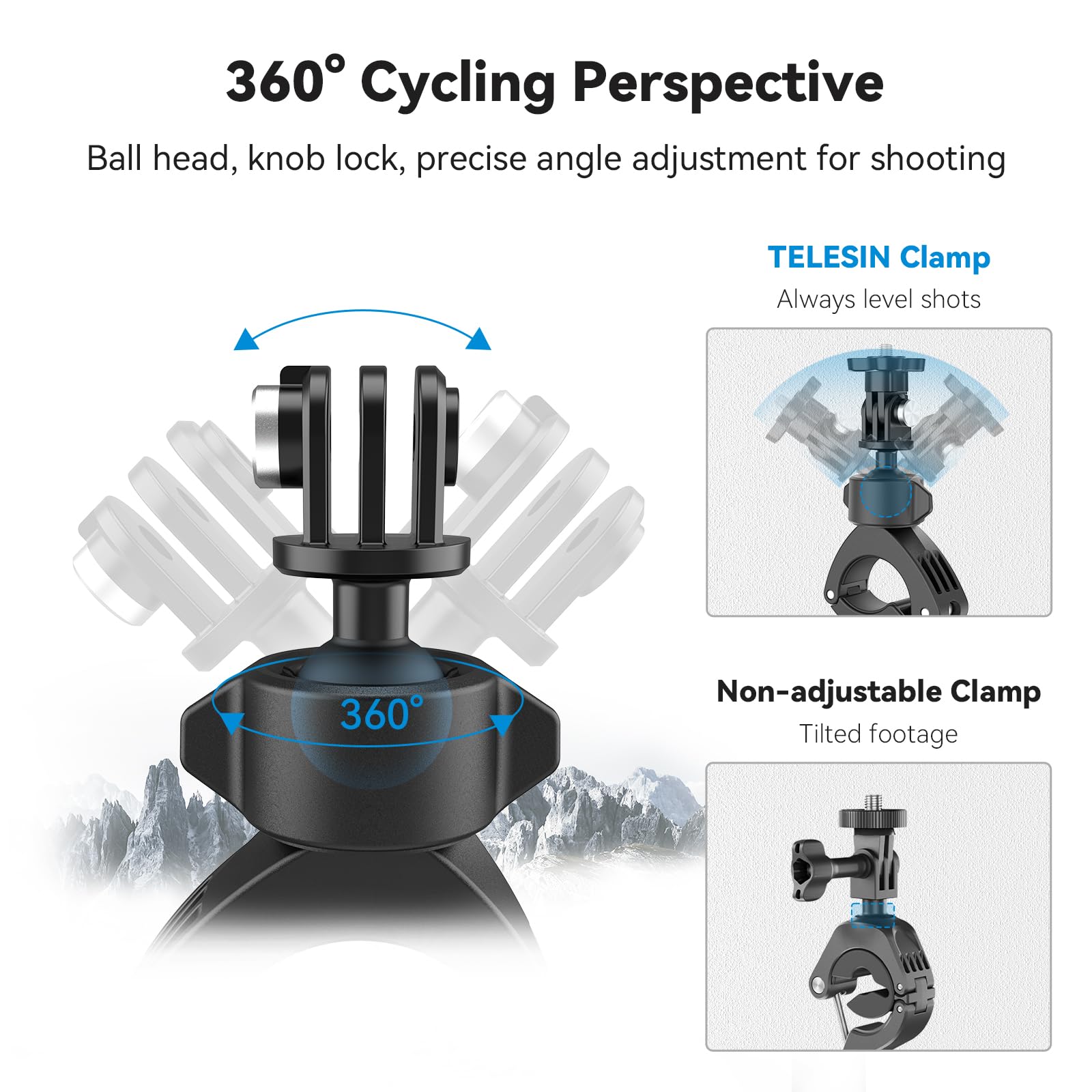 Adaptom Bike Mount+Phone Holder, 360 Rotation Camera Bicycle Motorcycle Rearview Mirror Tube Clamp For Gopro Max Hero 12 11 10 9