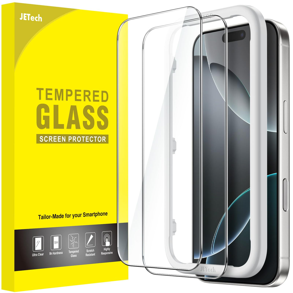 Jetech Screen Protector For Iphone 16 Pro 6.3 Inch, Tempered Glass Film With Easy Installation Tool, Case Friendly, Hd Clear, 2 