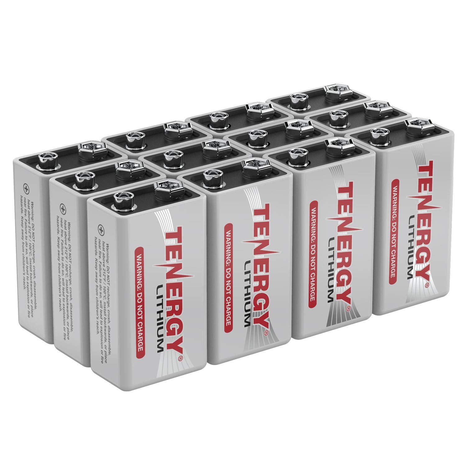 Tenergy 9V Lithium Batteries, 1200mah Non-Rechargeable Batteries, 10 Years Shelf Life Lithium 9 Volt Batteries, 12 Pack