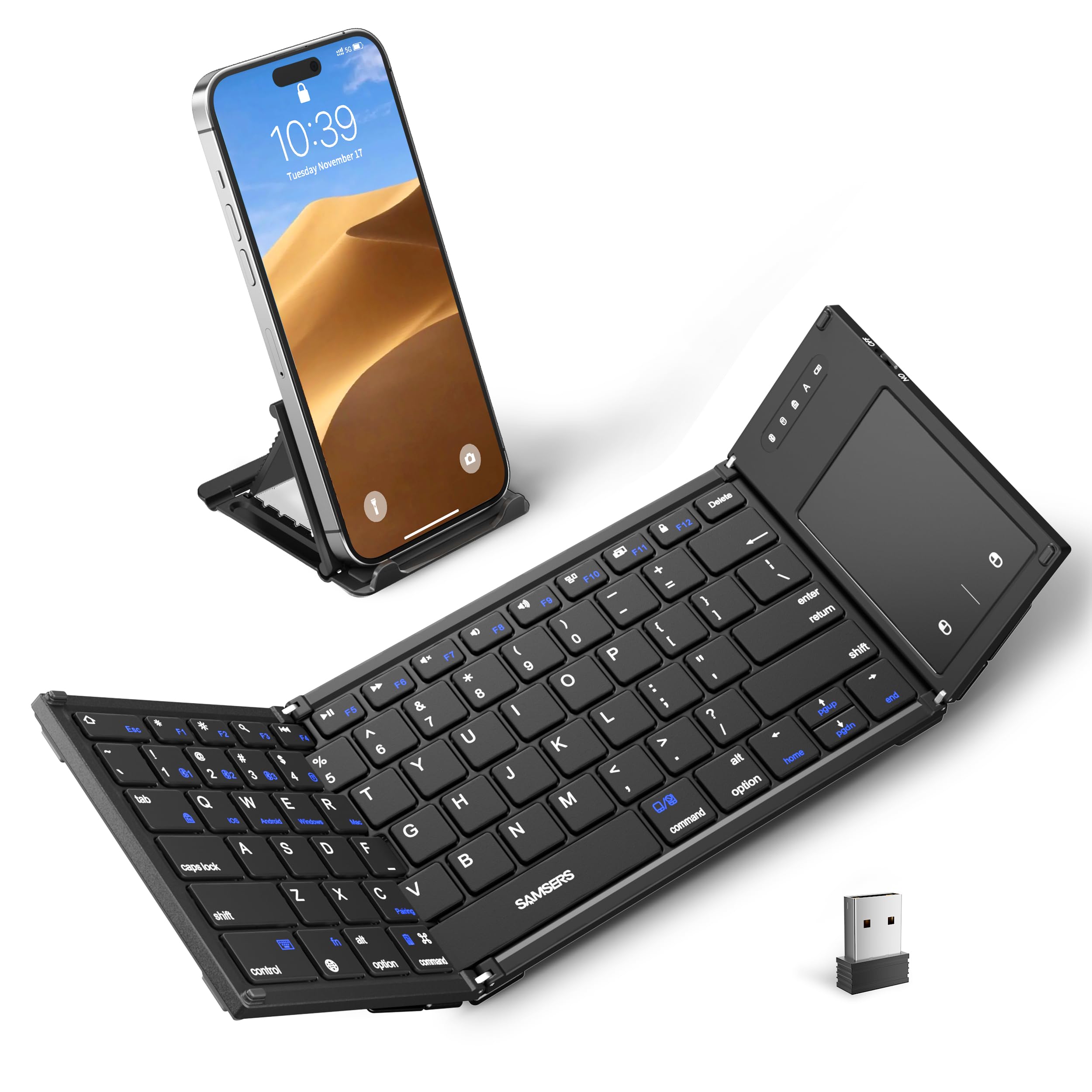 Samsers Foldable Bluetooth Keyboard With Touchpad, Full Size Dual Mode Wireless Folding Keyboard, Rechargeable Portable Travel K