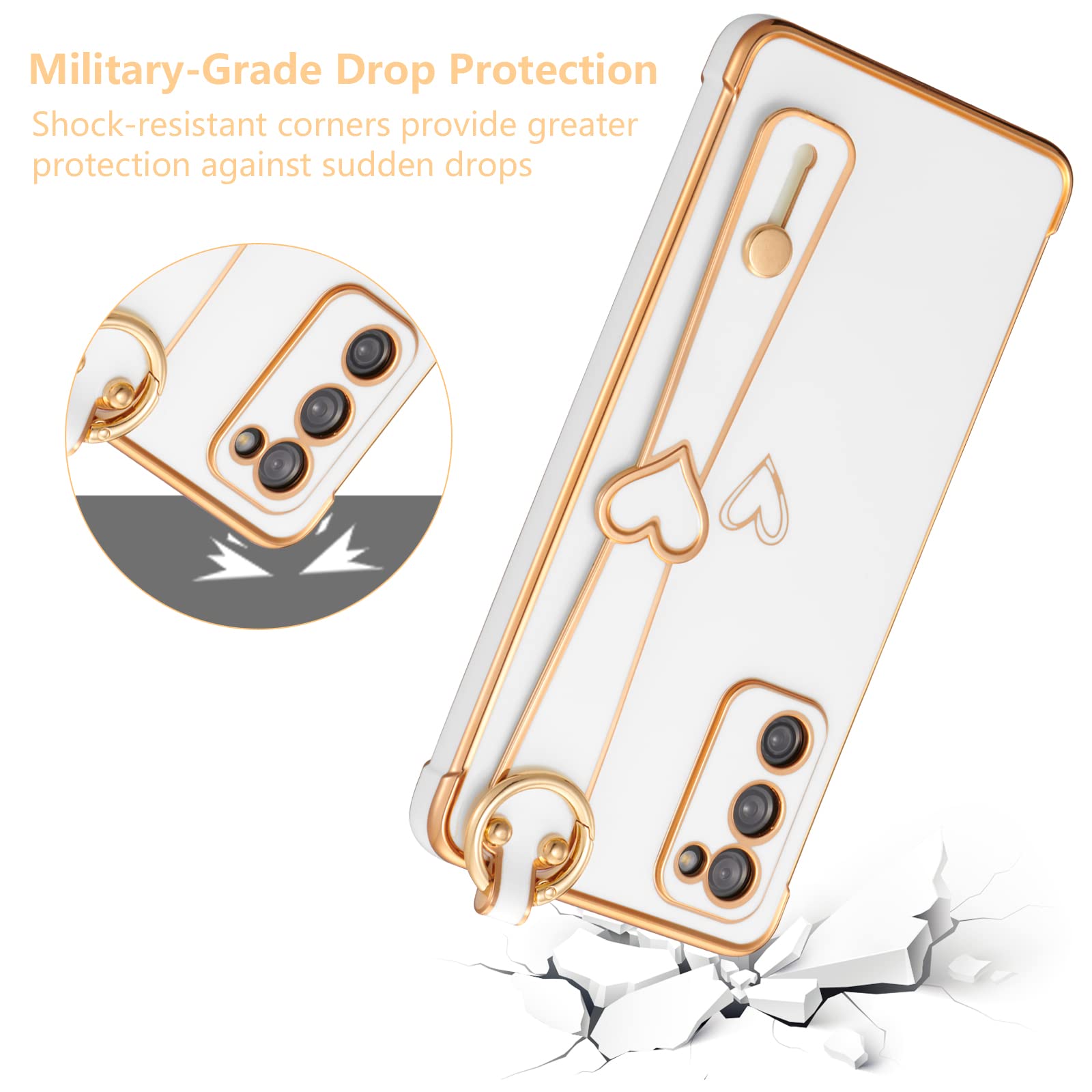 Ztofera Designed For Samsung Galaxy S20 Fe 5G Case,Luxury Plating Edge Love Hearts Pattern With Wristband Kickstand Camera Lens