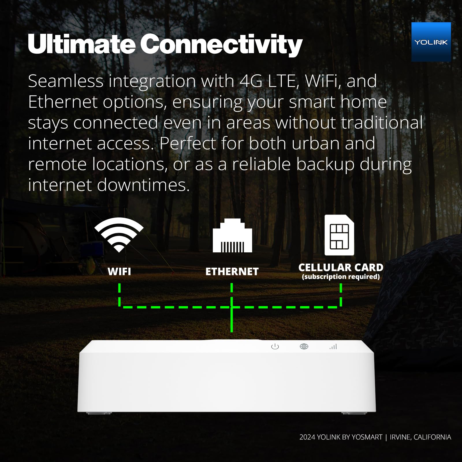 Yolink Hub 3 Smart Home Gateway: 4G Lte Cellular ($6.99 Monthly Fee), Wifi, Ethernet, Battery Backup Seamless Plug & Play Instal