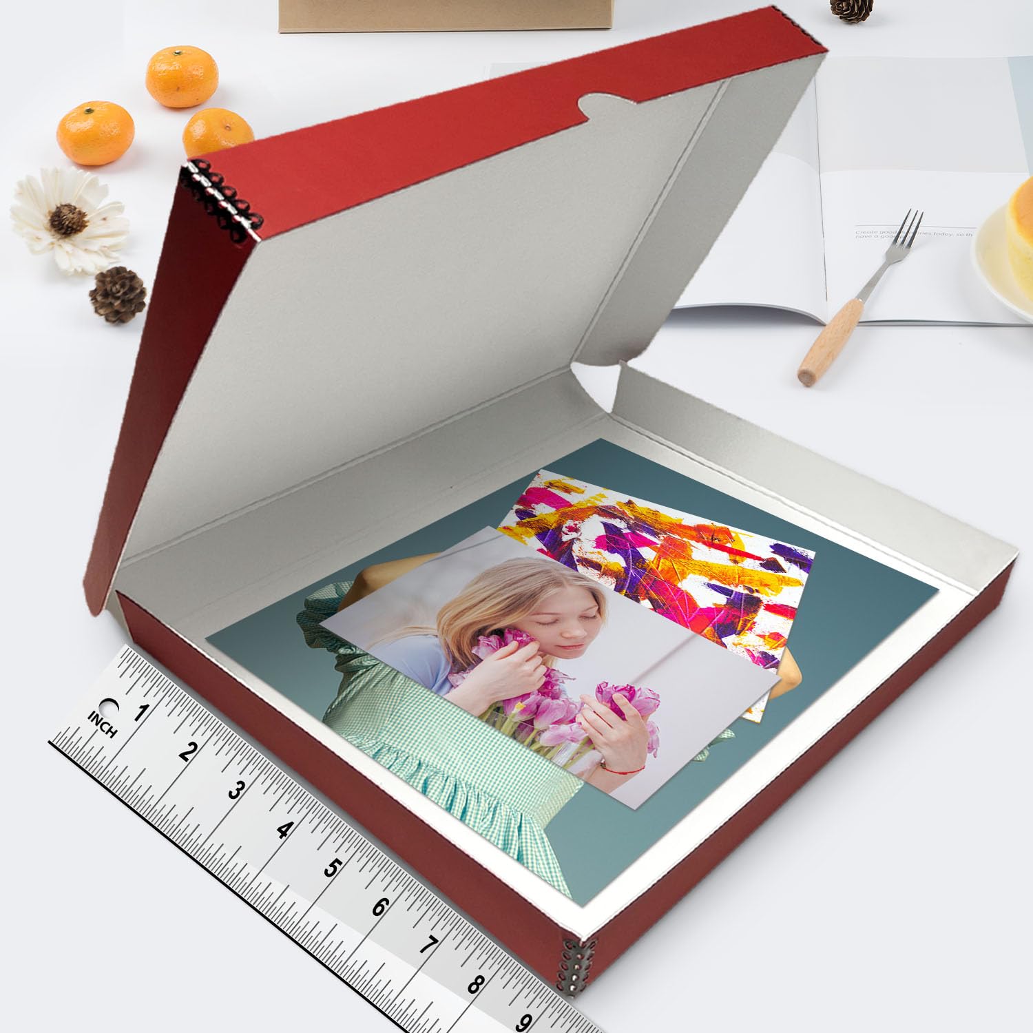 Lineco Folio Storage Box, Faux Leather Cover, Clamshell Design, 9.5X12.5X1.75 Inches, Archival Boxboard, Preserve Photos, Cards, Magazines, Documents, Art, Ephemera, Family Records, Red, Pack Of 1