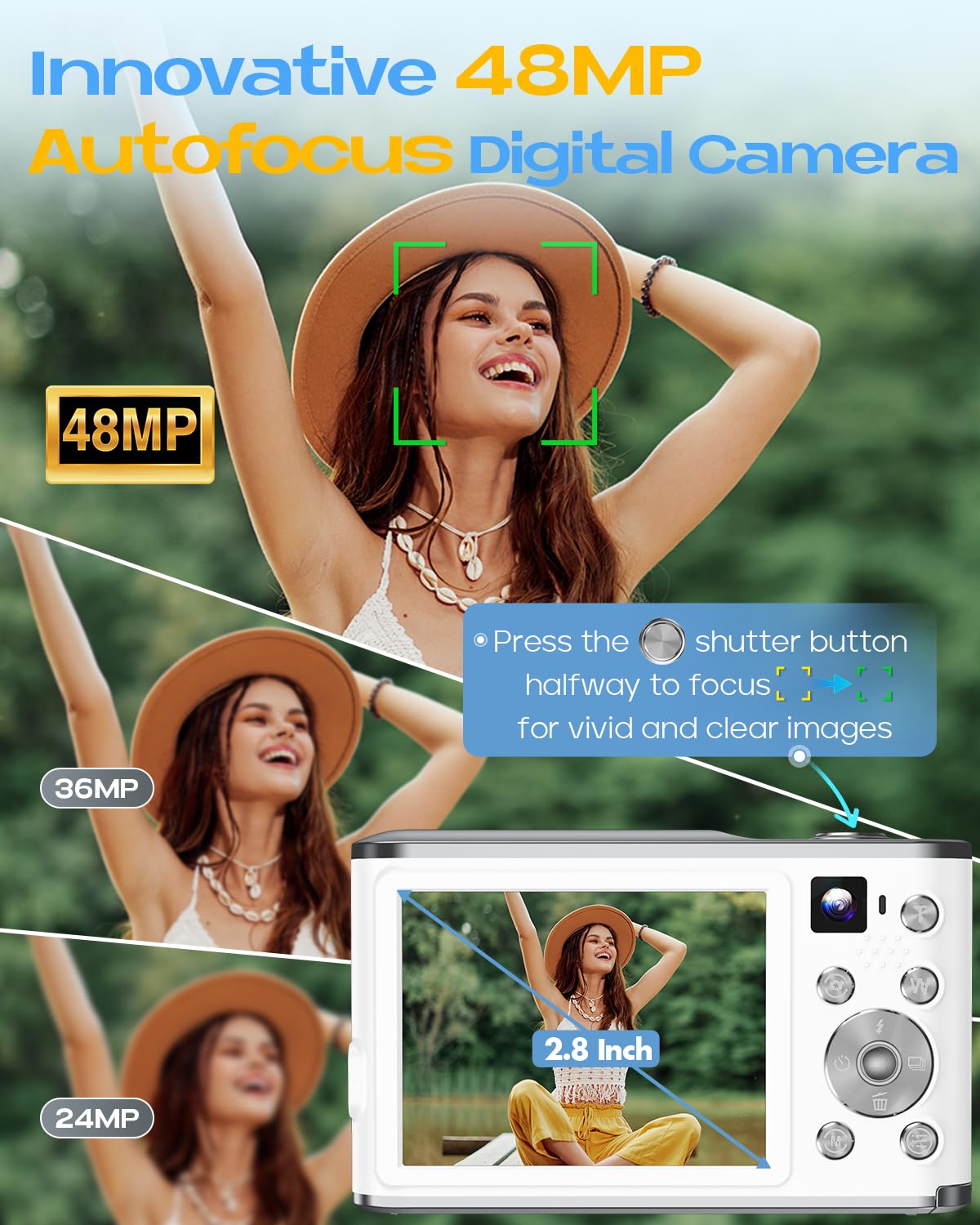 4K Digital Camera, Autofocus 48Mp Vlogging Camera For Photography Compact Point And Shoot Digital With 16X Zoom, 32Gb Card, 2.8