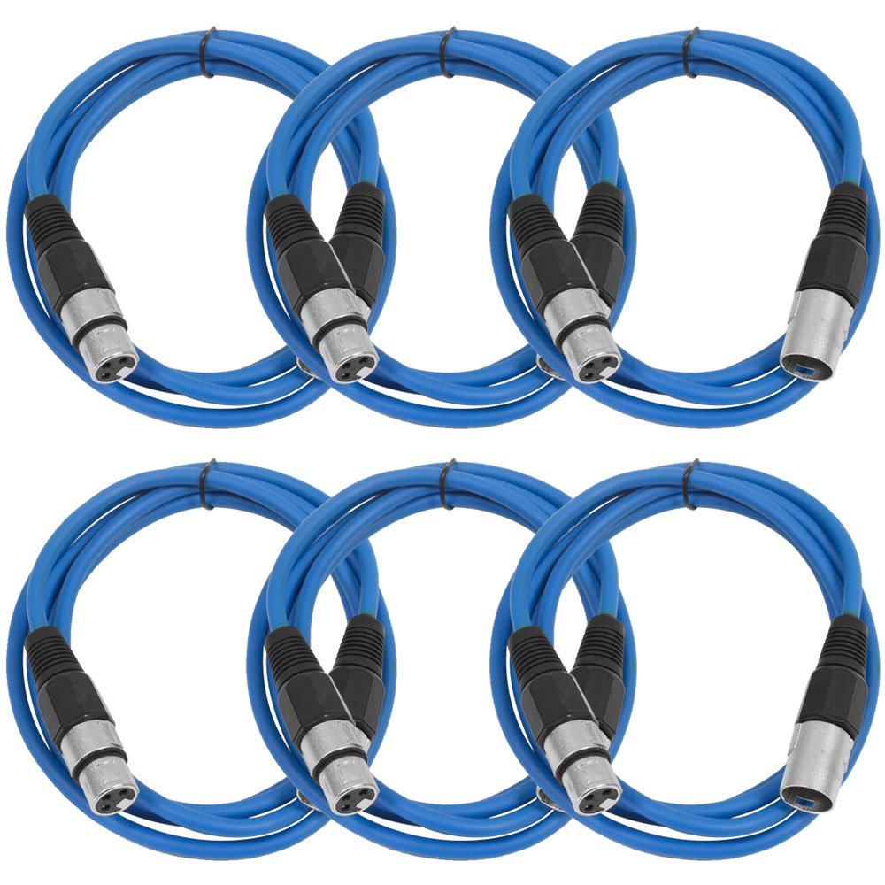 Seismic Audio - Saxlx-6 - 6 Pack Of 6' Blue Xlr Male To Xlr Female Patch Cables - Balanced - 6 Foot Patch Cords