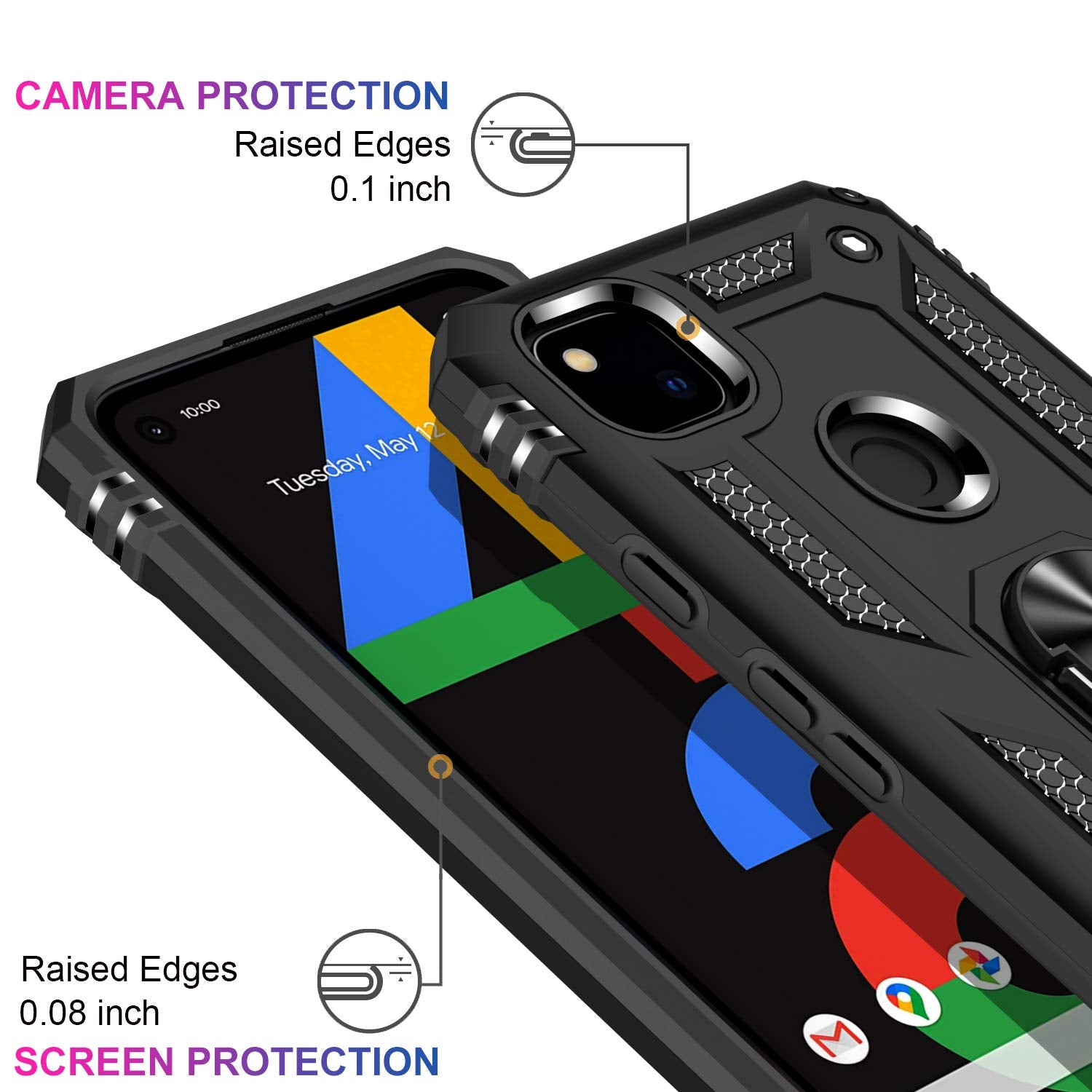 Lumarke For Google Pixel 4A Case With Screen Protector,Pass 16Ft. Drop Tested Military Grade Protective Phone Cover With Magneti