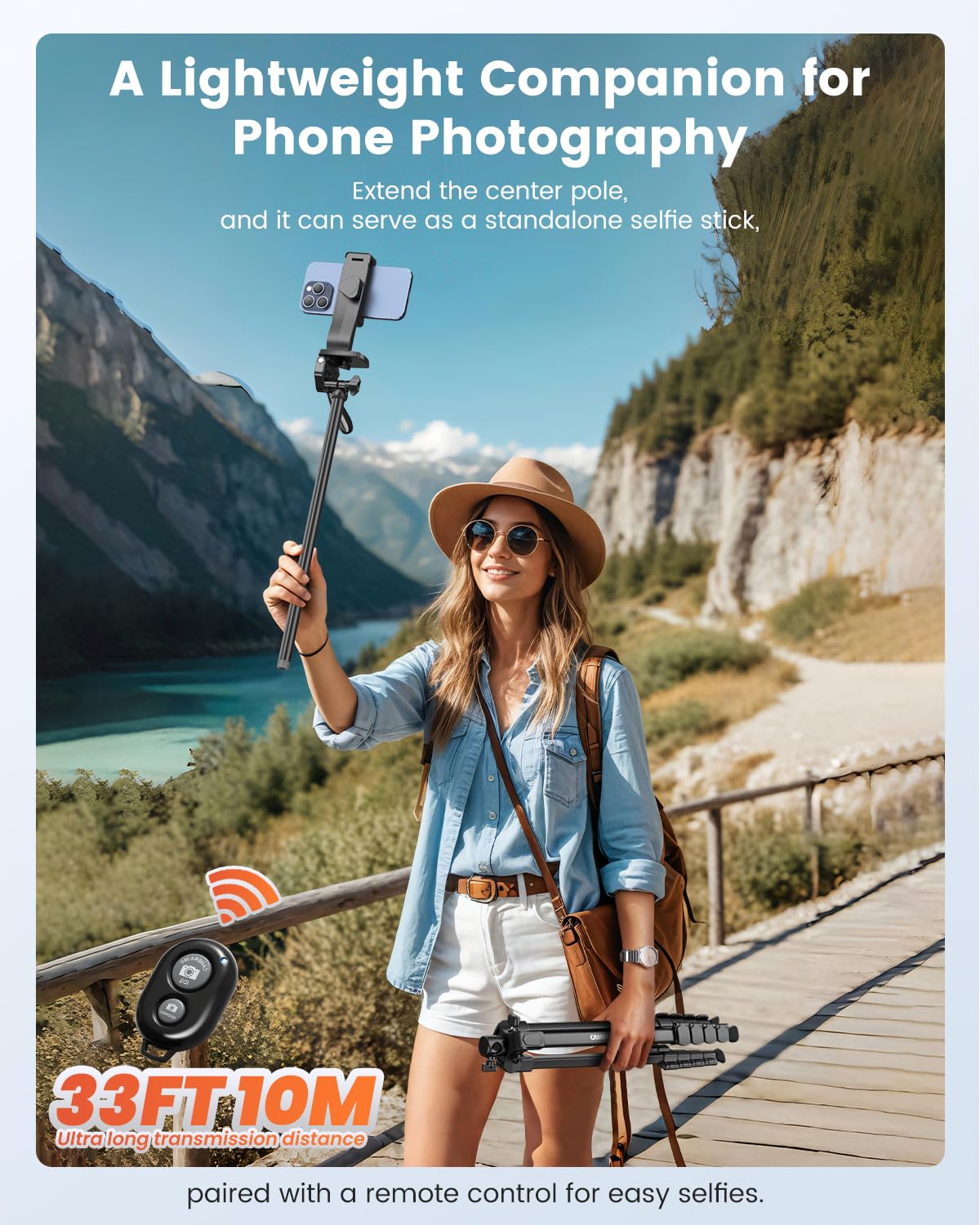 Cambofoto 73'' Phone Tripod With Horizontal Overhead, Selfie Stick/Tall Travel Tripod Stand With Wireless Remote And Iphone Hold