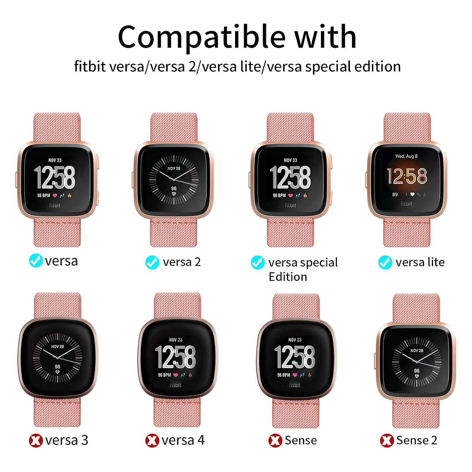 Zspoly 8 Pack Elastic Bands Compatible With Fitbit Versa 2/Lite/Se For Women Men, Adjustable Stretchy Nylon Braided Strap Solo L