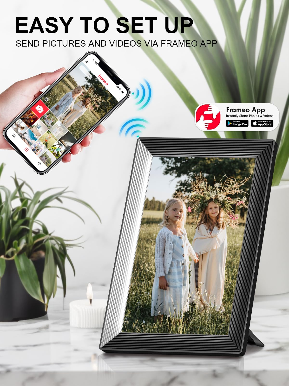 Moman Digital Picture Frame Wf11T, 10.1 Inch Wireless Hd Photo Frame 32Gb Memory Instantly Share Wall Mountable For Family Frien