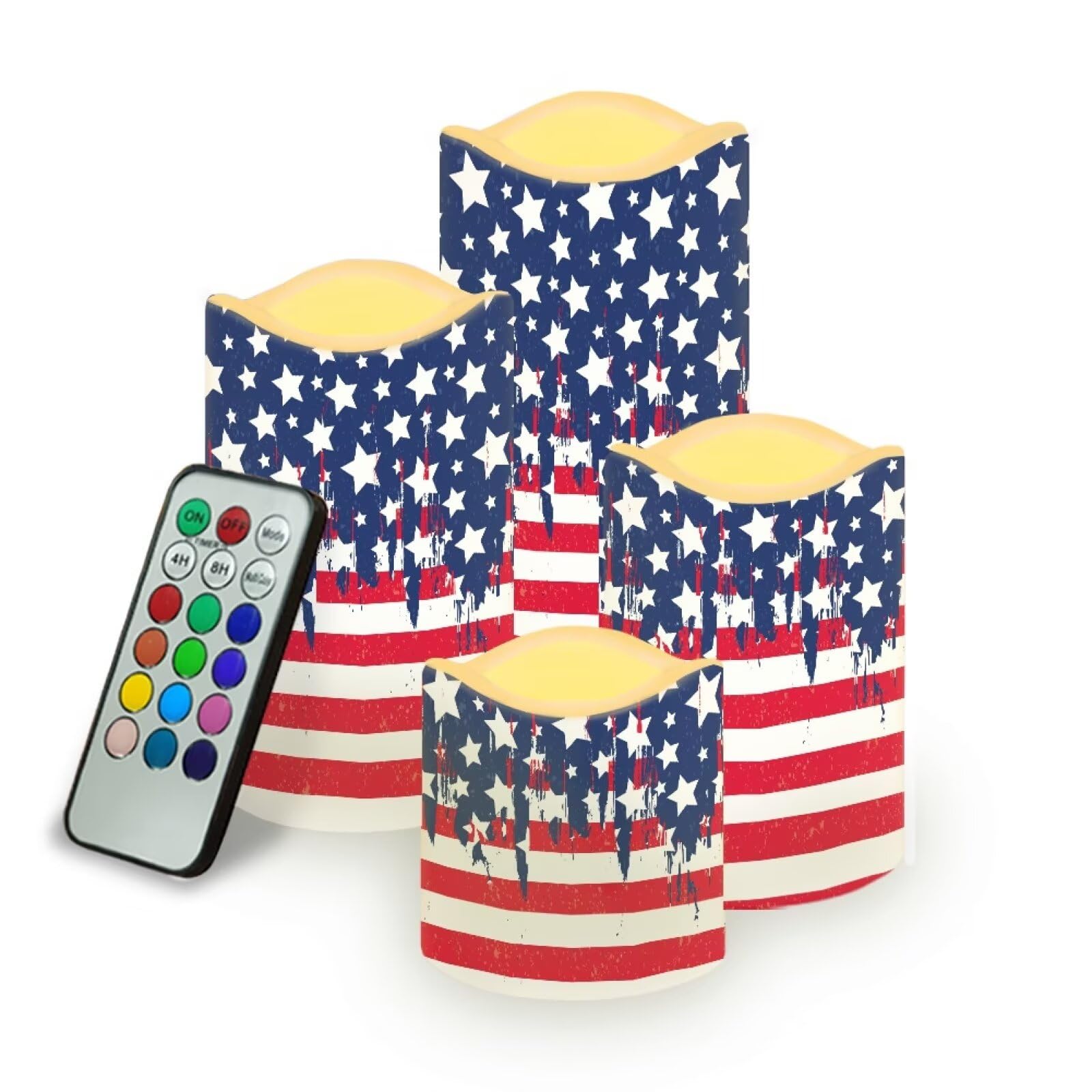 Uorisanigo Red White and Blue Star Flickering Flameless Candles LED Pillar Candles Battery Operated with Timer Color Changing El