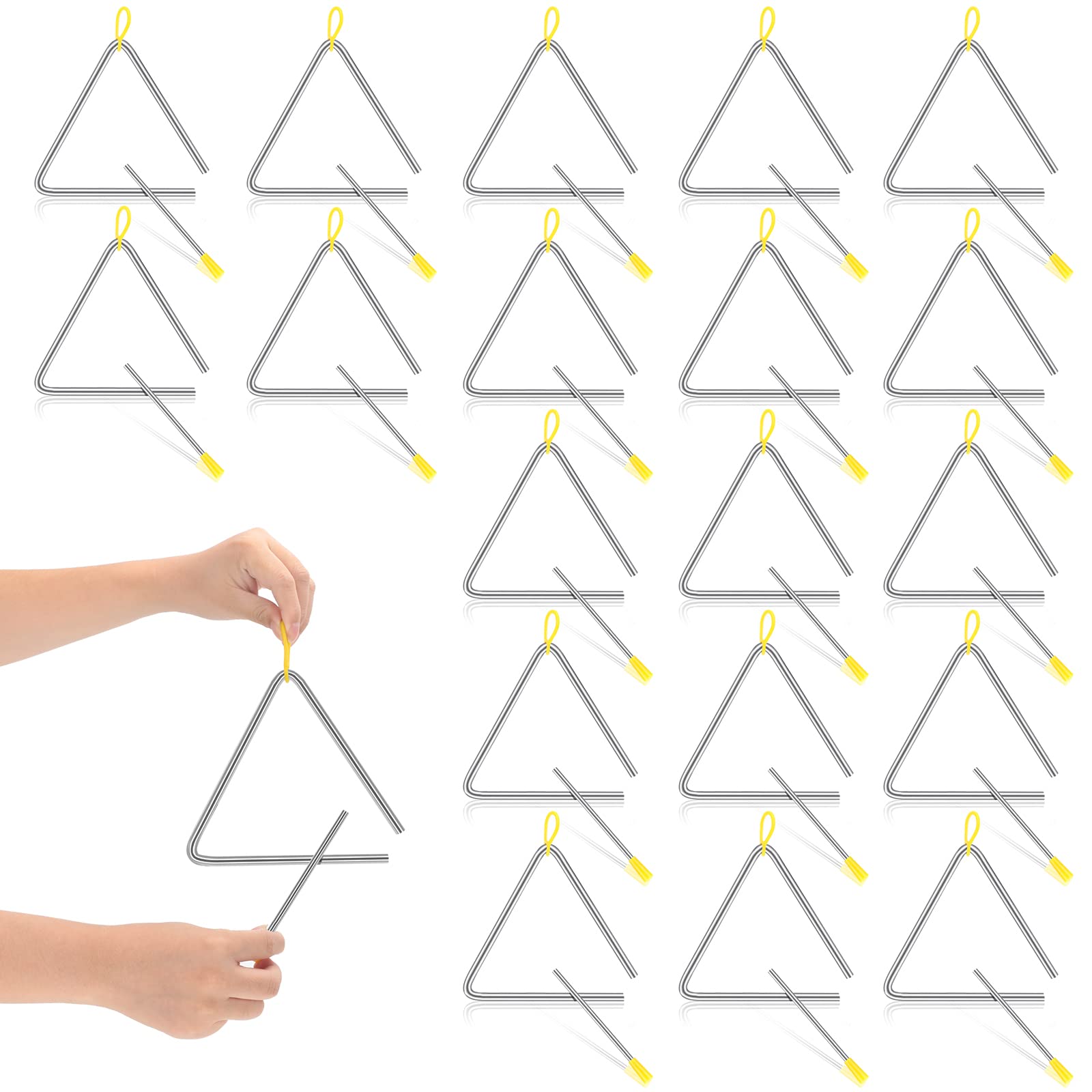 20 Pcs 6 Inch Steel Triangle Instrument Percussion Instrument Musical Instruments Hand Percussion Triangles Rhythm Triangle Inst