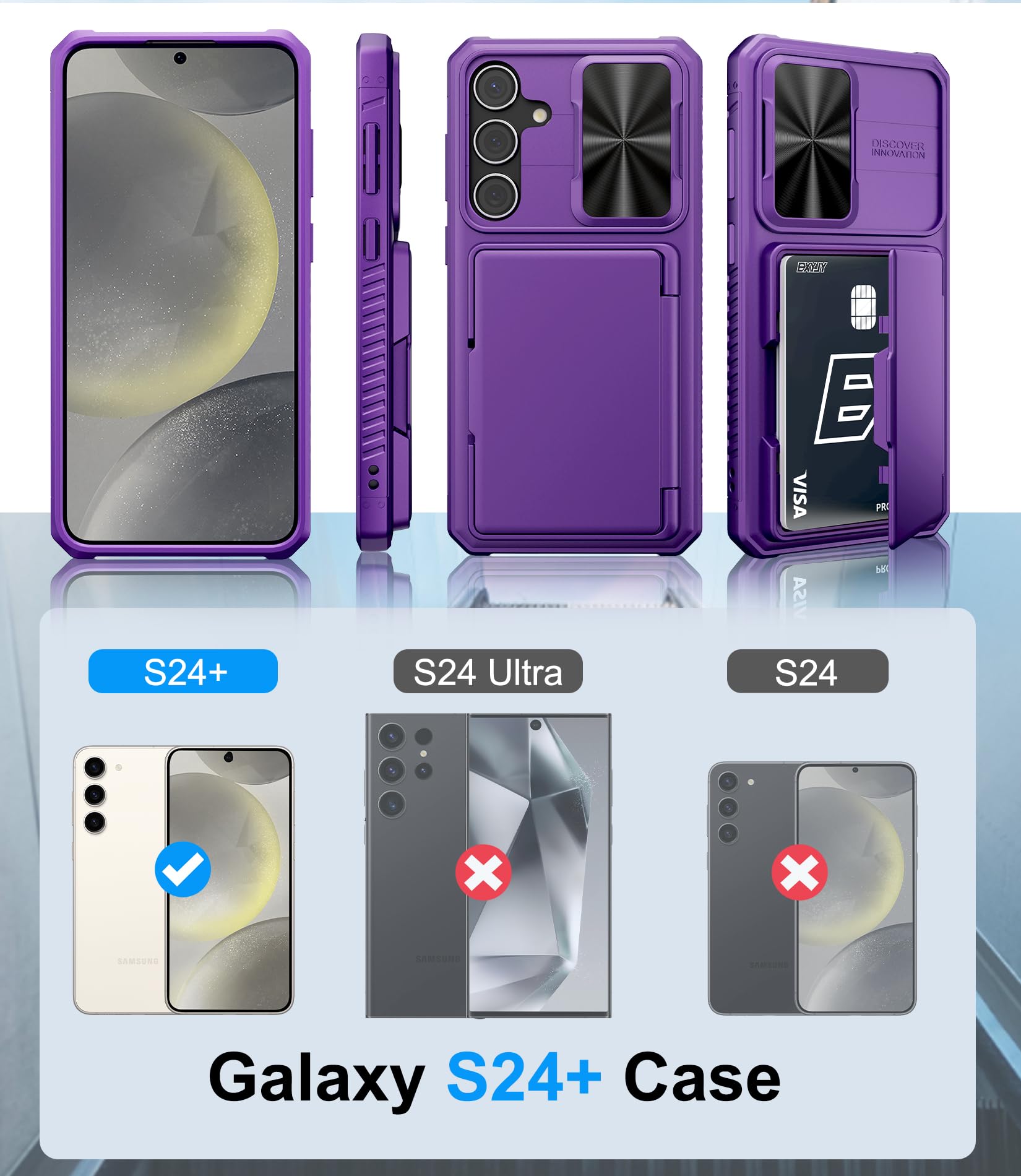 Bxyjy Wallet Case For Samsung Galaxy S24 Plus, Built In Card Holder (4 5 Cards) & Slide Camera Cover, Military Grade Drop, Women