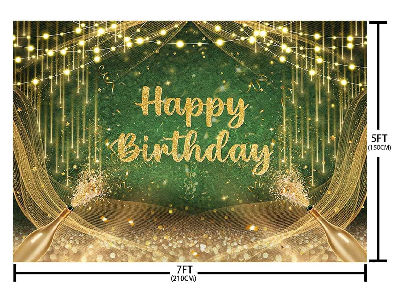 Aibiin 7X5Ft Green Gold Birthday Backdrop Happy Birthday Photography Background Gold Glitter Birthday Prom Party Decorations Ban