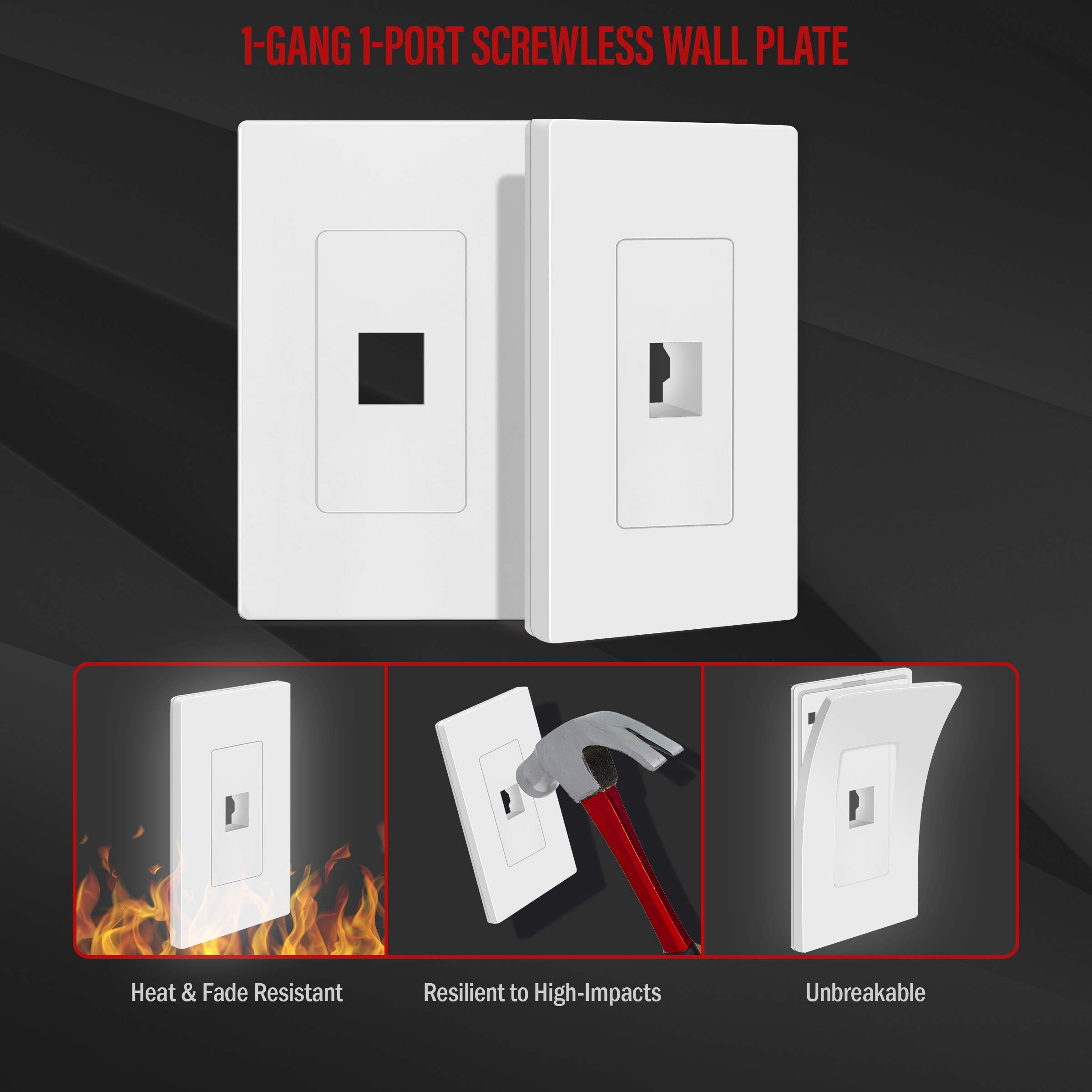 Topgreener 1 Port Rj45 Keystone Screwless Wall Plate, Cat5 Cat6 Jack Module Compatible, Size 1 Gang 4.69'' X 2.93'', Port .60''