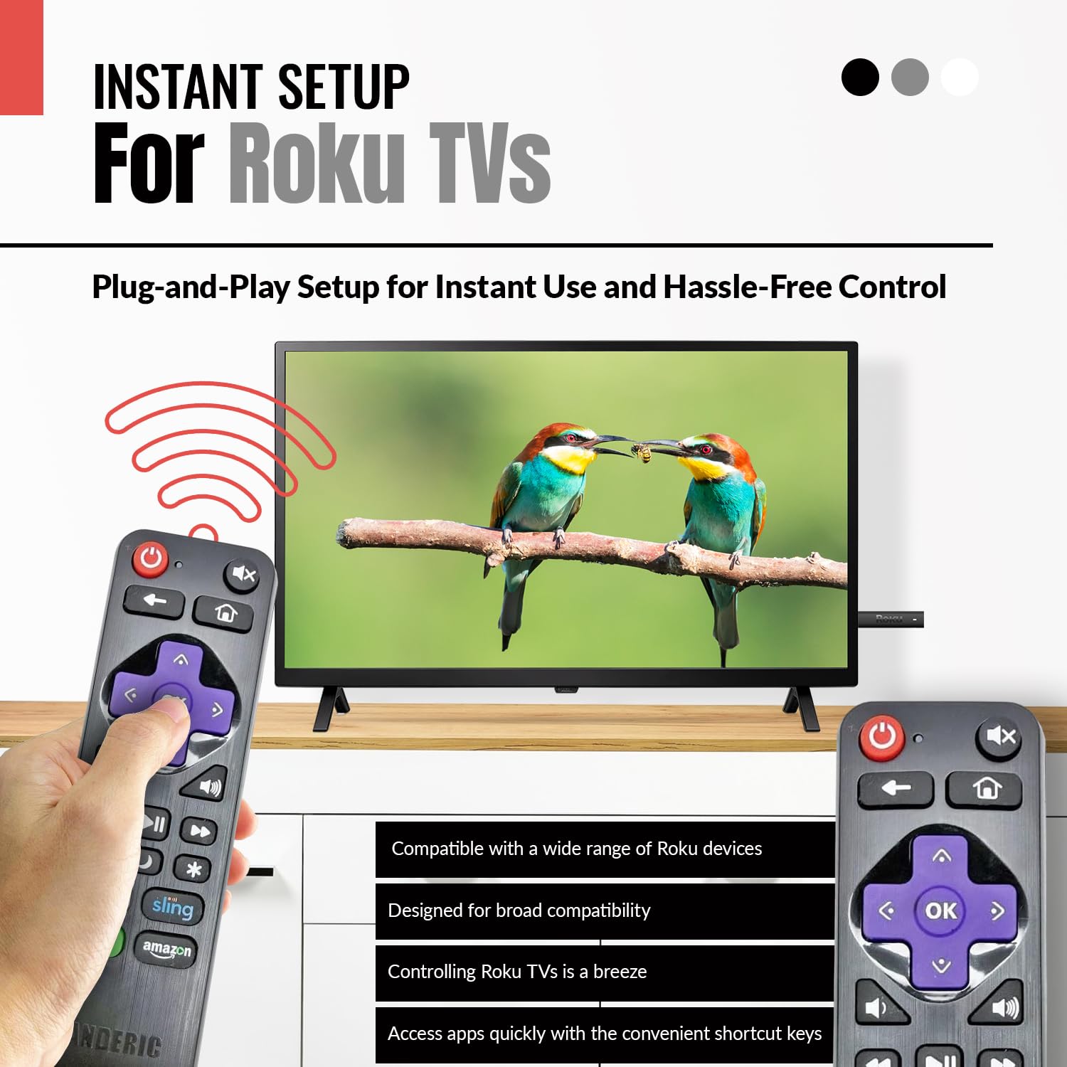 Anderic RRLF16 Remote Control for most Roku TVs such as ONN, Hisense, Philips, TCL, Hiro [RRLF16]