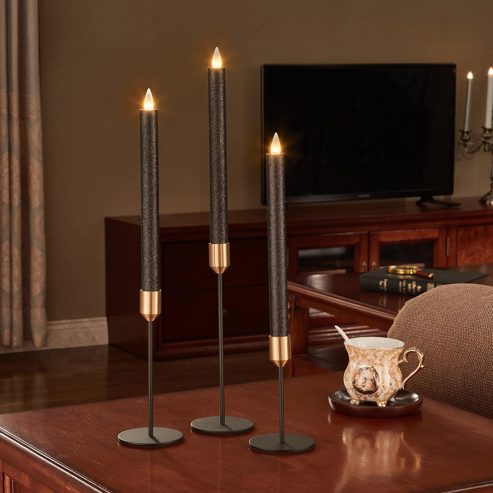 Cozierglow Flameless Taper Candles Flickering With Remote And Timer, 3D Moving Flame Taper Candles Battery Operated To 400 Hours