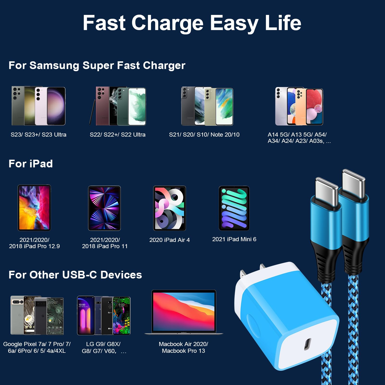 Usb C Cube Samsung Type C Charging Block For Samsung Galaxy A16 5G A15 A55 A54 A35 A25 A14 A13 A53 A23 S24 Ultra Fe S23 S22 S21