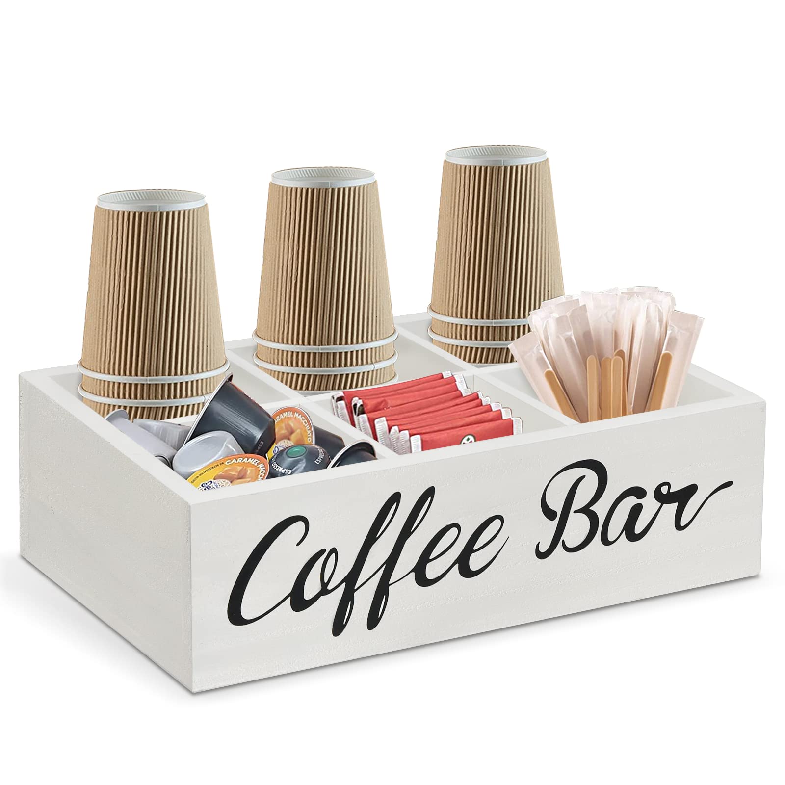 Lzhevsk Wooden Coffee Station Organizer Coffee Pods Holder with Removable Dividers White
