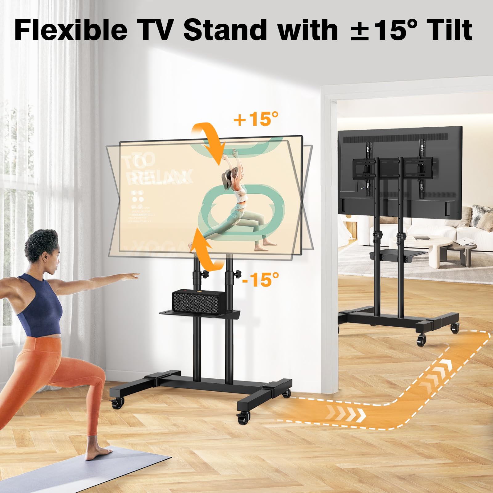 Tavr Furniture Mobile Tv Stand Rolling Tv Cart Floor Stand With Mount On Lockable Wheels Height Adjustable For 32 83 Inch Tv Sta