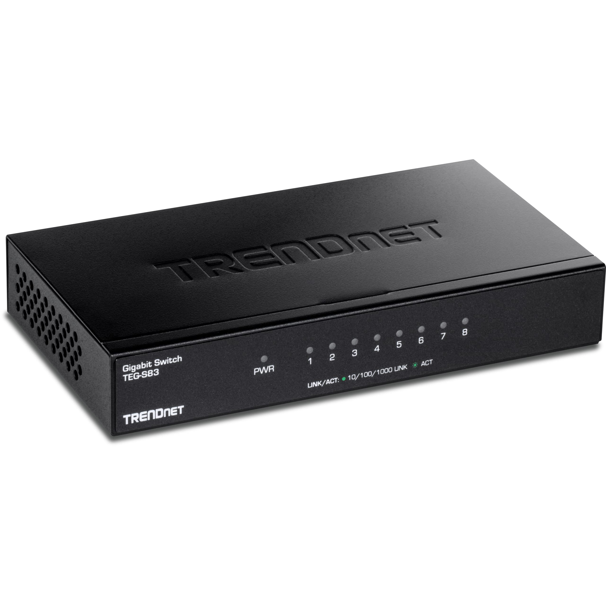 TRENDnet 8-Port Gigabit Desktop Switch, TEG-S83, 8 x Gigabit RJ-45 Ports, Ethernet Splitter, 16Gbps Switching Capacity, Fanless 
