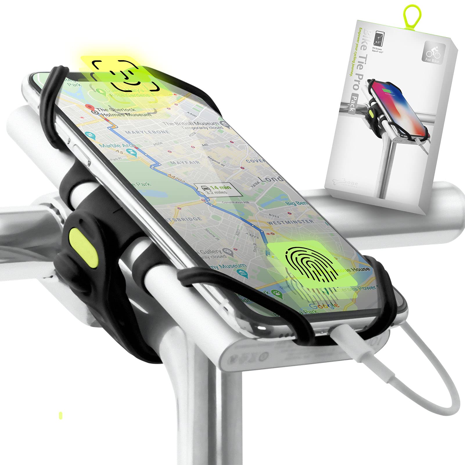Bone Collection 2 In 1 Phone And Power Bank (Not Incl.) Stem Mount, Face Id Compatible Bike Phone Holder For 4    To 6.5    Scre
