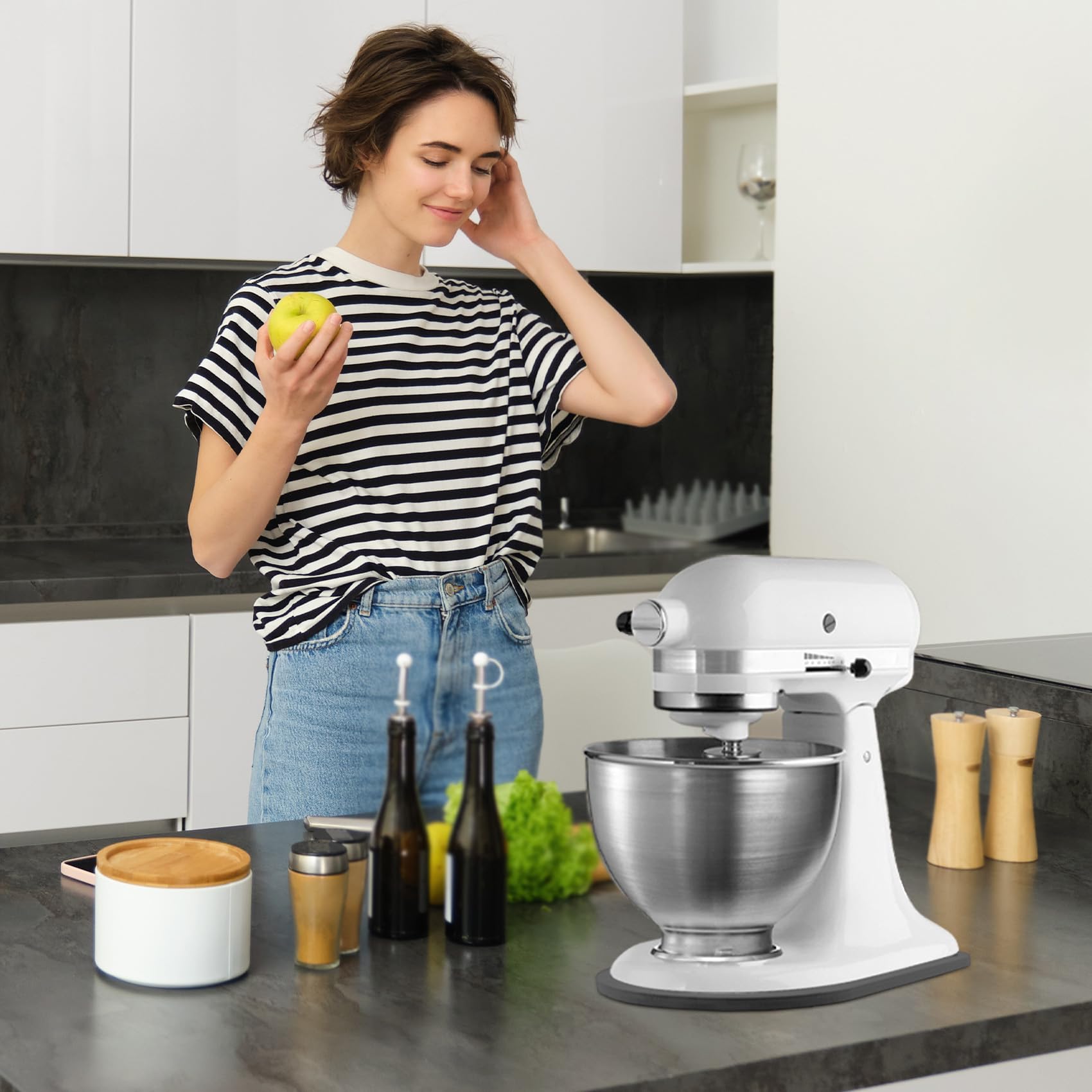 Sliding Mat For Kitchen Aid 4.5 5 Qt Stand Mixer With 1Pc Cord Organizer And 3Pcs Attachment Holder For Kitchen Appliance Slider