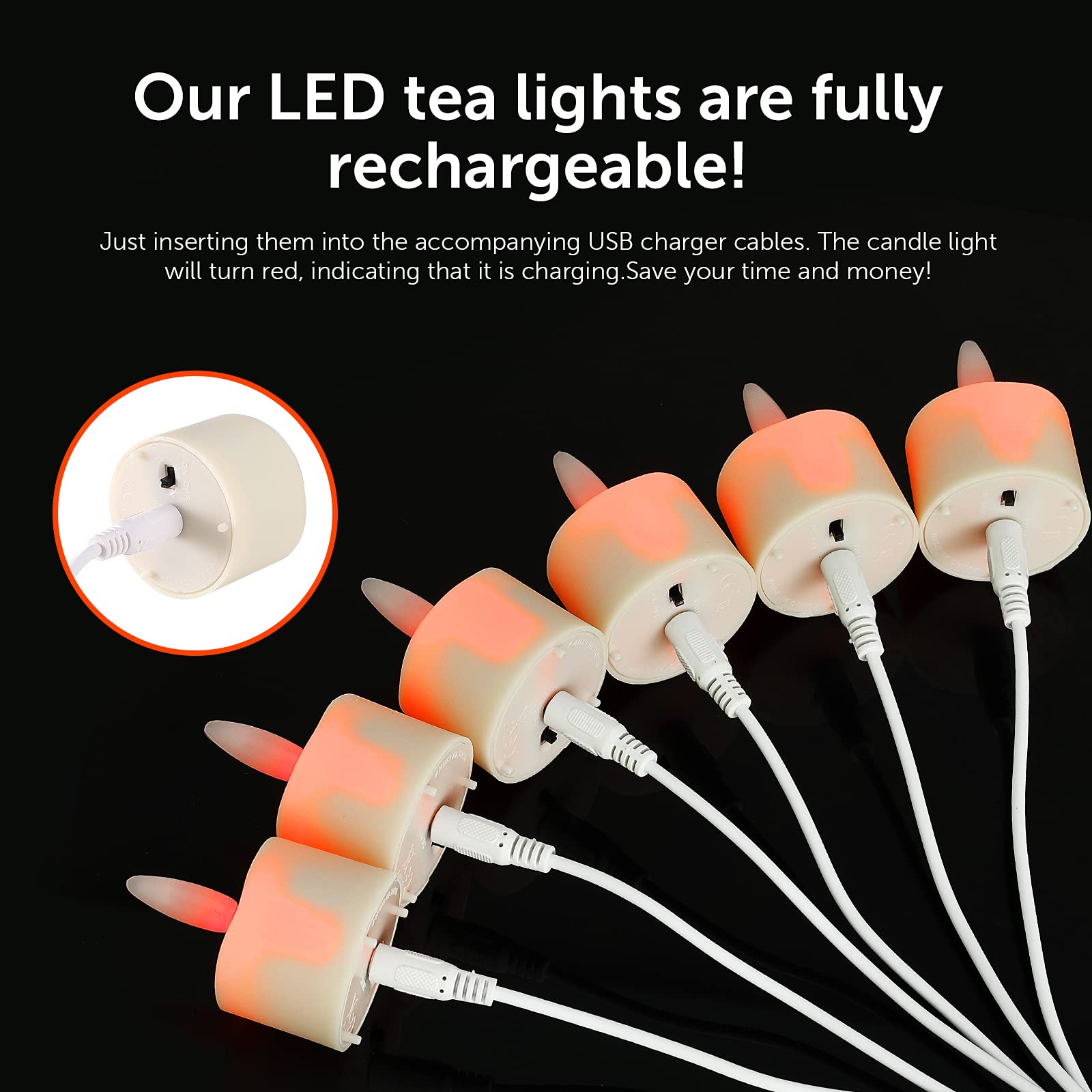 Daord Usb Rechargeable 3D Wicks Tealights Candle Flameless Flickering Battery Operated With Remote Control & Timer Realistic Led