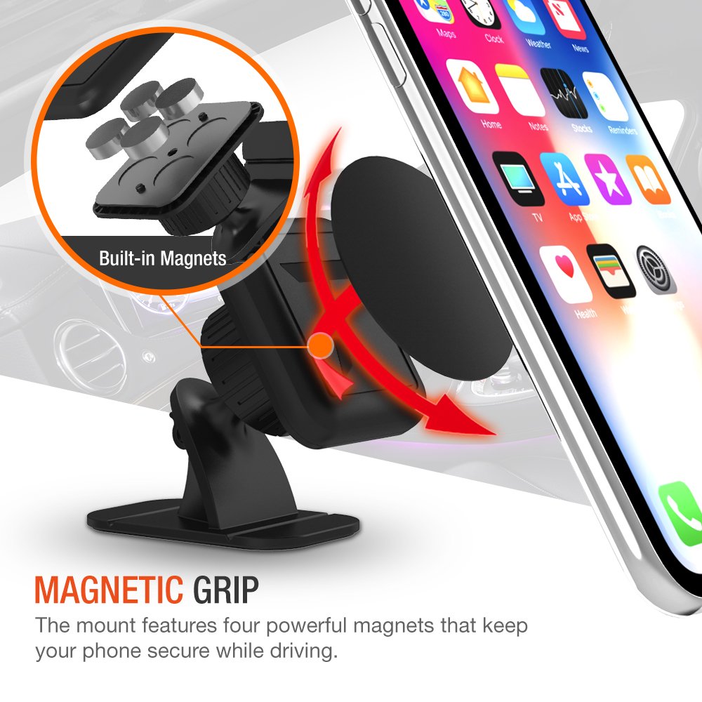 Trianium Magnetic Dash Car Mount Phone Holder Desk Stand Compatible With Iphone, Samsung, Huawei, Nokia, Lg, Moto Smartphone, St