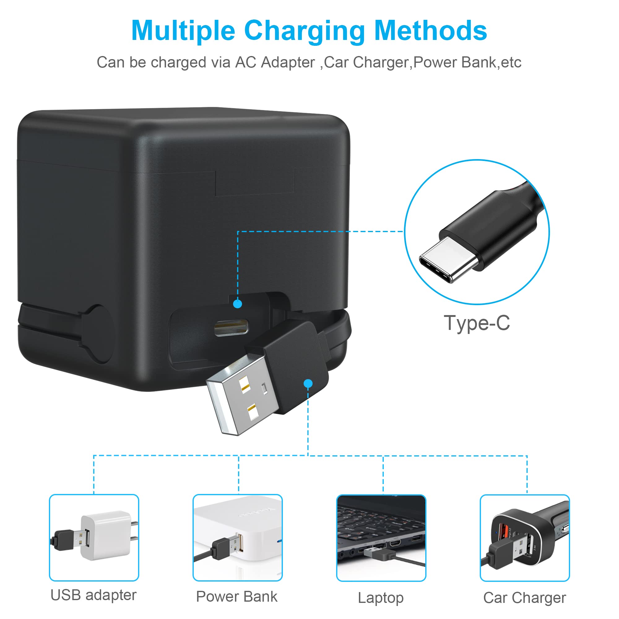 Flip Reader Box With 3 Pack Batteries And Fast Charger For Gopro Hero 8/Hero 7/Hero 6/Hero 5, Usb And Usb C Fast Charger With Hi