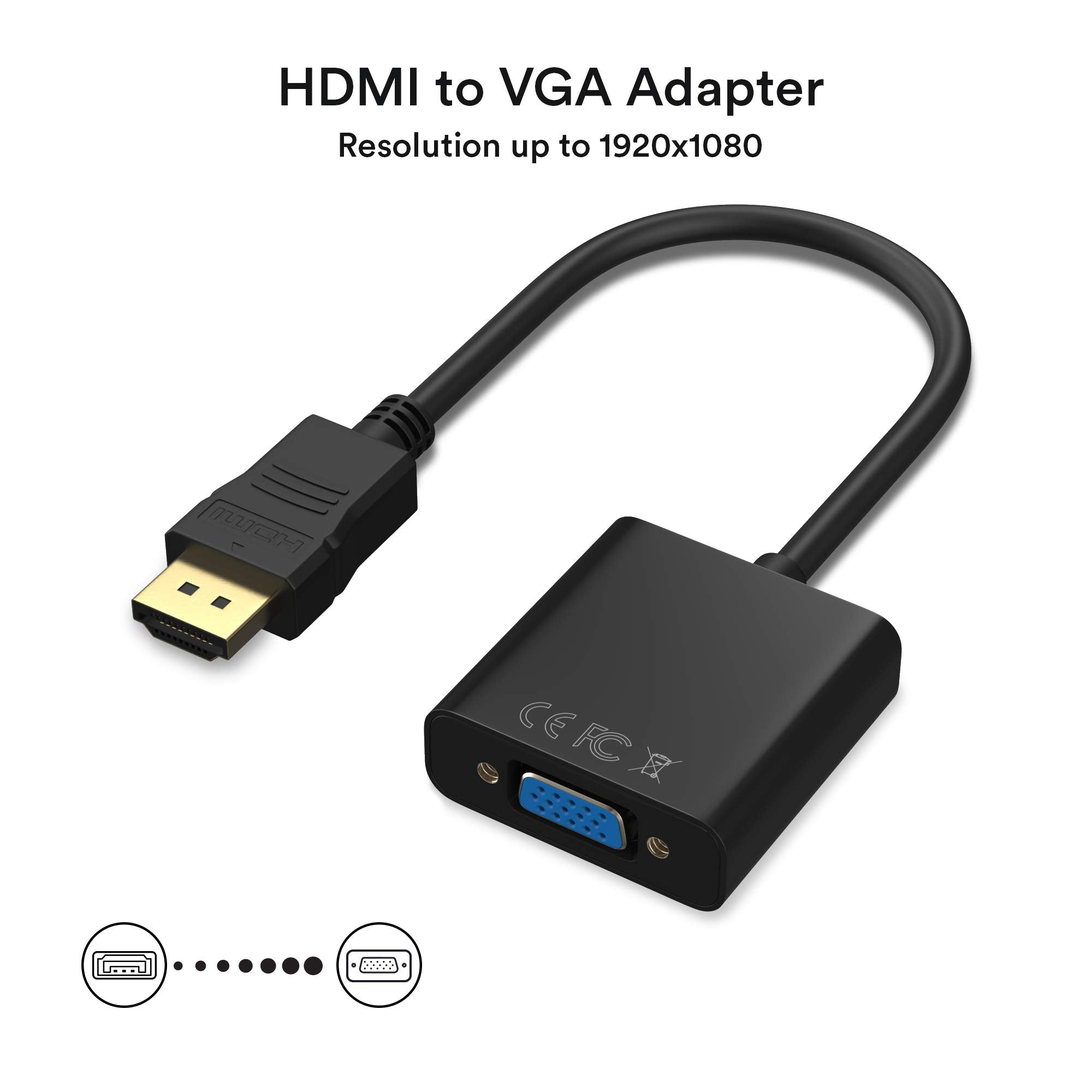 Cableader Hdmi To Vga 1080P, Hdmi Male To Vga Female With Audio For Laptop,Pc,Desktop,Tvbox,Xbox,Ps3,Ps4 Etc  Black