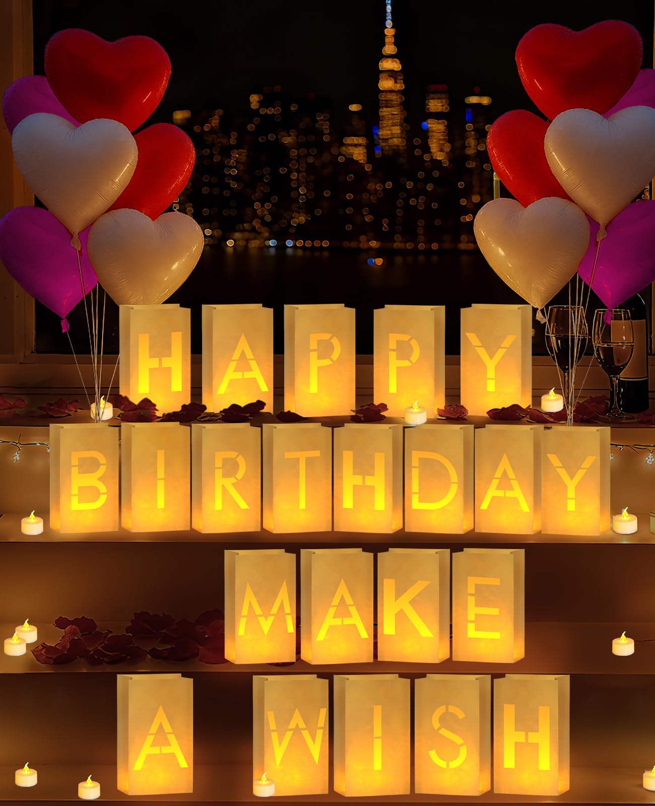 AceList Light Up Letters Luminary Bags Rose Petals and Candles Set Romantic Decorations Special Night for Anniversary, Proposal,