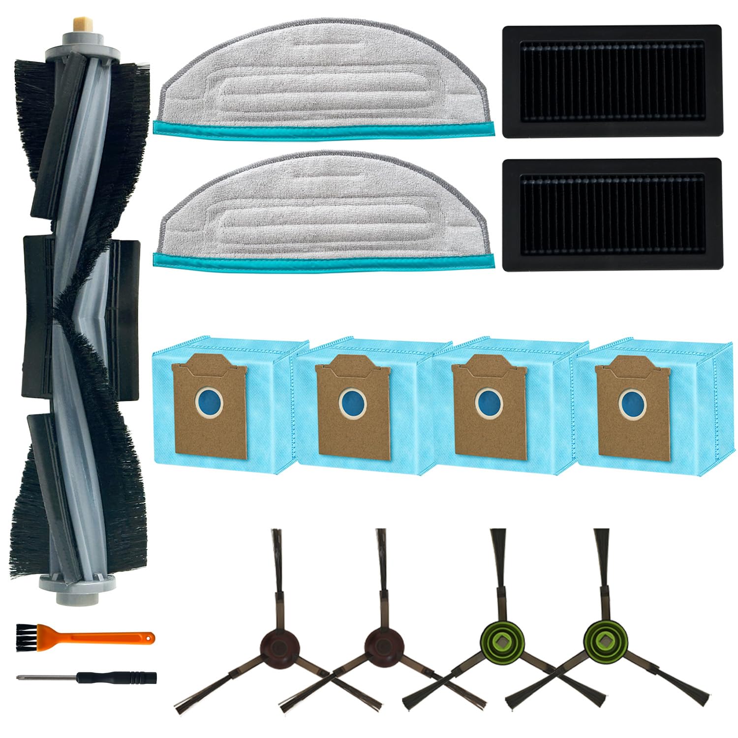 Replacement Parts Compatible with Ecovacs Yeedi Cube Robot Vacuum, Accessories including 1 Main Brush, 4 Side Brush, 2 Hepa Filt