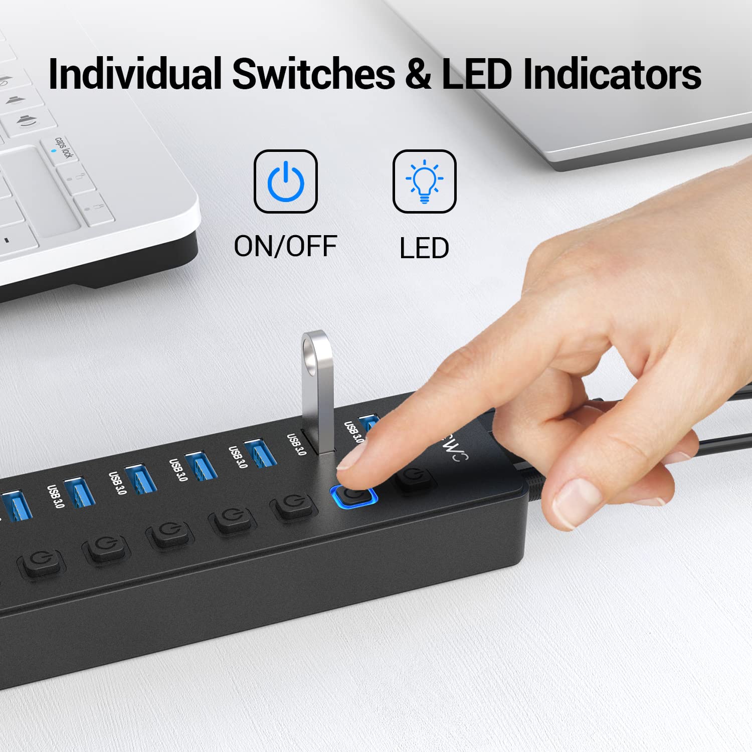 Powered Usb Hub, Jeswo 11 Port Usb Hub 3.0 Splitter (7 Usb 3.0 Data Transfer Ports + 4 Smart Charging Port), Usb Hub Powered Wit