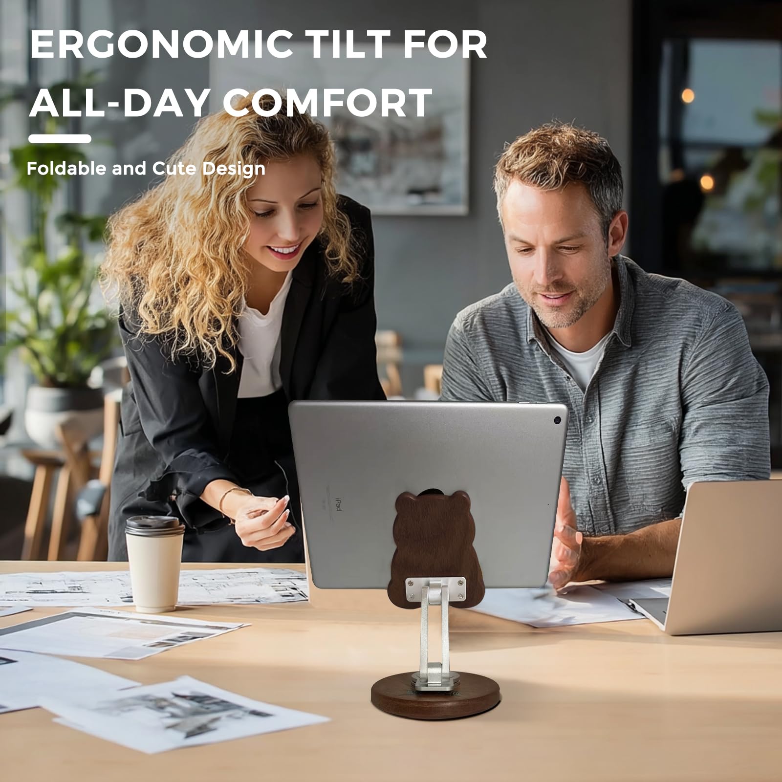 Agicogeo Hand-Inlaid Solid Wood Phone Stand For Iphone 16/Tablets - 360 Rotating Desk Organizer Holder With Artisan Carvings & A