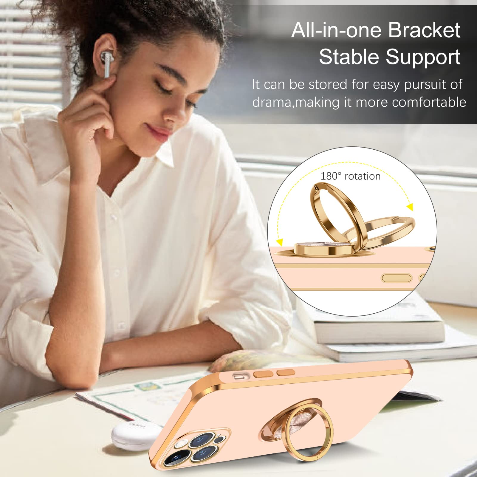 Bentoben Iphone 13 Pro Case, Iphone 13 Pro Phone Case With 360    Ring Holder Kickstand Magnetic Car Mount Supported Protective