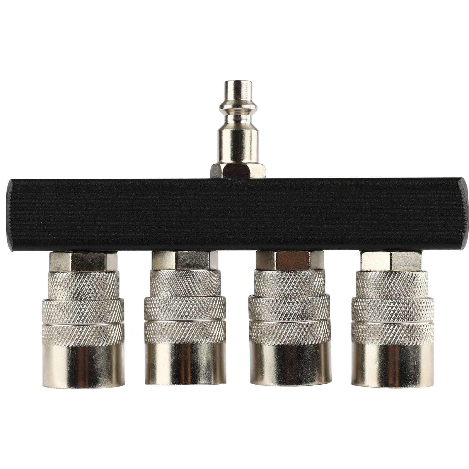 Fornax 4 Way Straight Air Manifold Air Splitter, Line Type Air Compressor Splitter With 4 Couplers And 1/4'' Npt Male Plug, Air