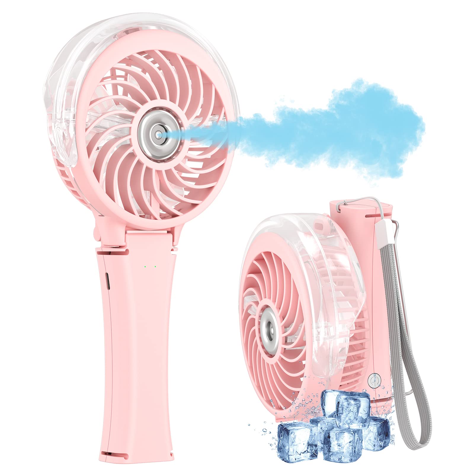 Handfan Handheld Misting Fan With 34Ml Water Tank, Portable Mister Fan Rechargeable, Battery Operated Spray Water Mist Fan, Mini