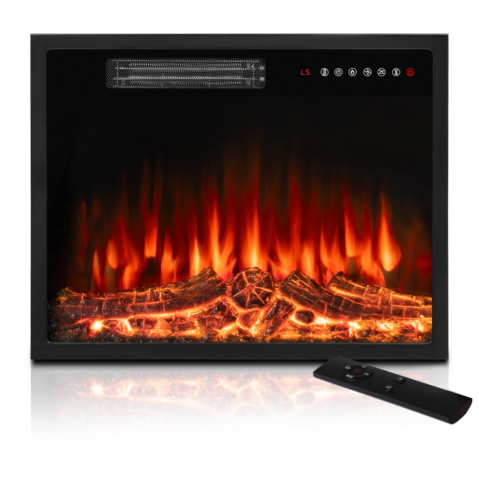 Bossin 23 Inch Electric Fireplace Insert With Stove Heater For Tv Stand,Led Realistic Flame,Recessed Mounted Fireplace Heater Wi