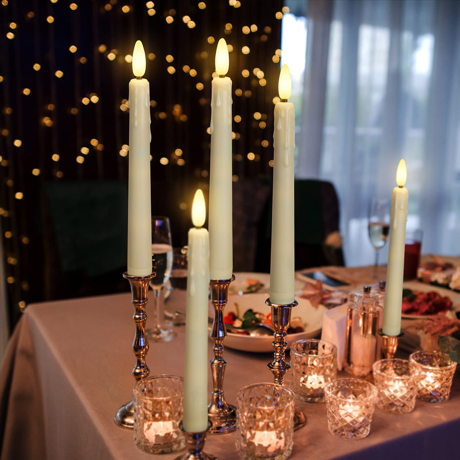 Flameless Led Taper Candles With Warm White Lights, 8 Inch Battery Operated Window Candles With Timer Remote, Flickering 3D Flam