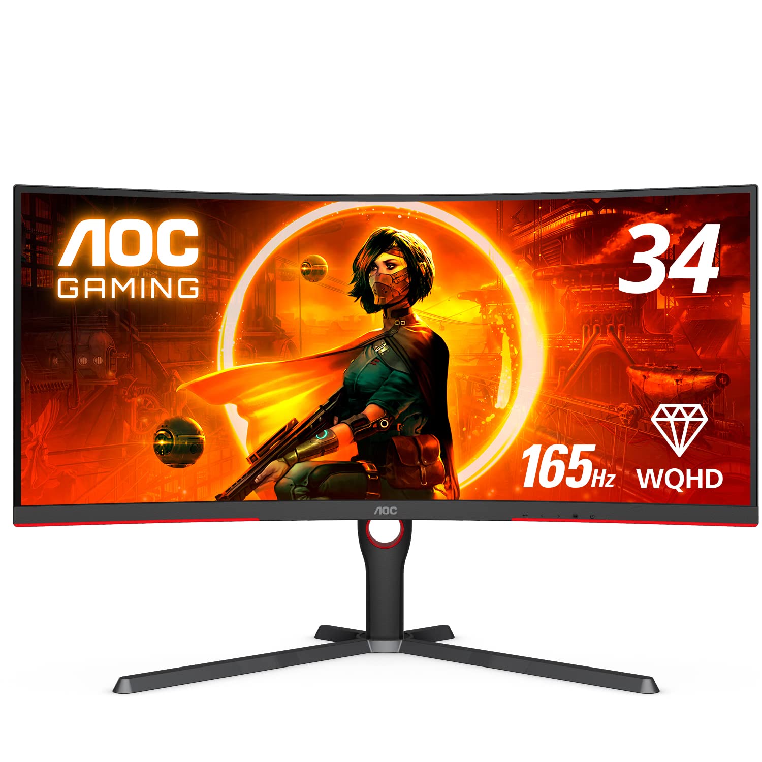 Aoc Cu34G3S 34'' Frameless Curved Ultrawide Gaming Monitor, Wqhd 3440 X1440, 165Hz 1Ms, Freesync Premium, Height Adjustable, 3 Y