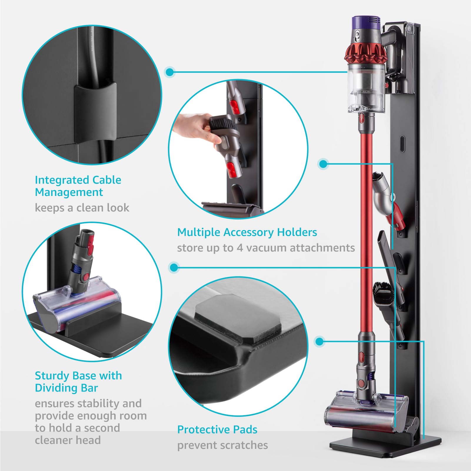 Pegzone Vacuum Cleaner Stand, Compatible With Cordless Vacuums Dyson Gen5 V15 V12 V11 V10 V8 V7 V6, Floor Vacuum Accessory Holde