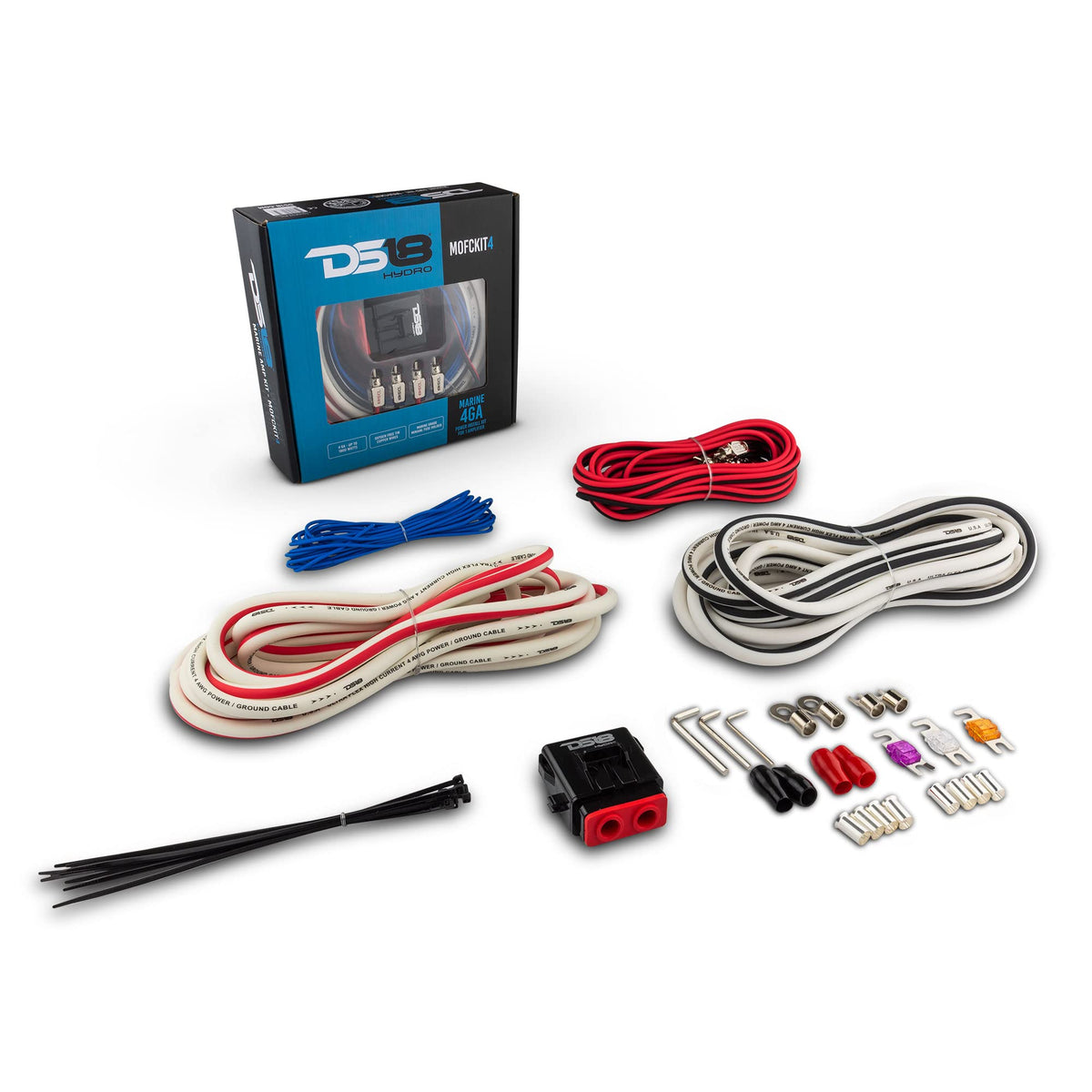 Ds18 Hydro Mofckit4 4 Gauge Marine Tinned Amplifier Installation Wiring Kit   Up To 1800 Watts, Ofc 100% Cooper
