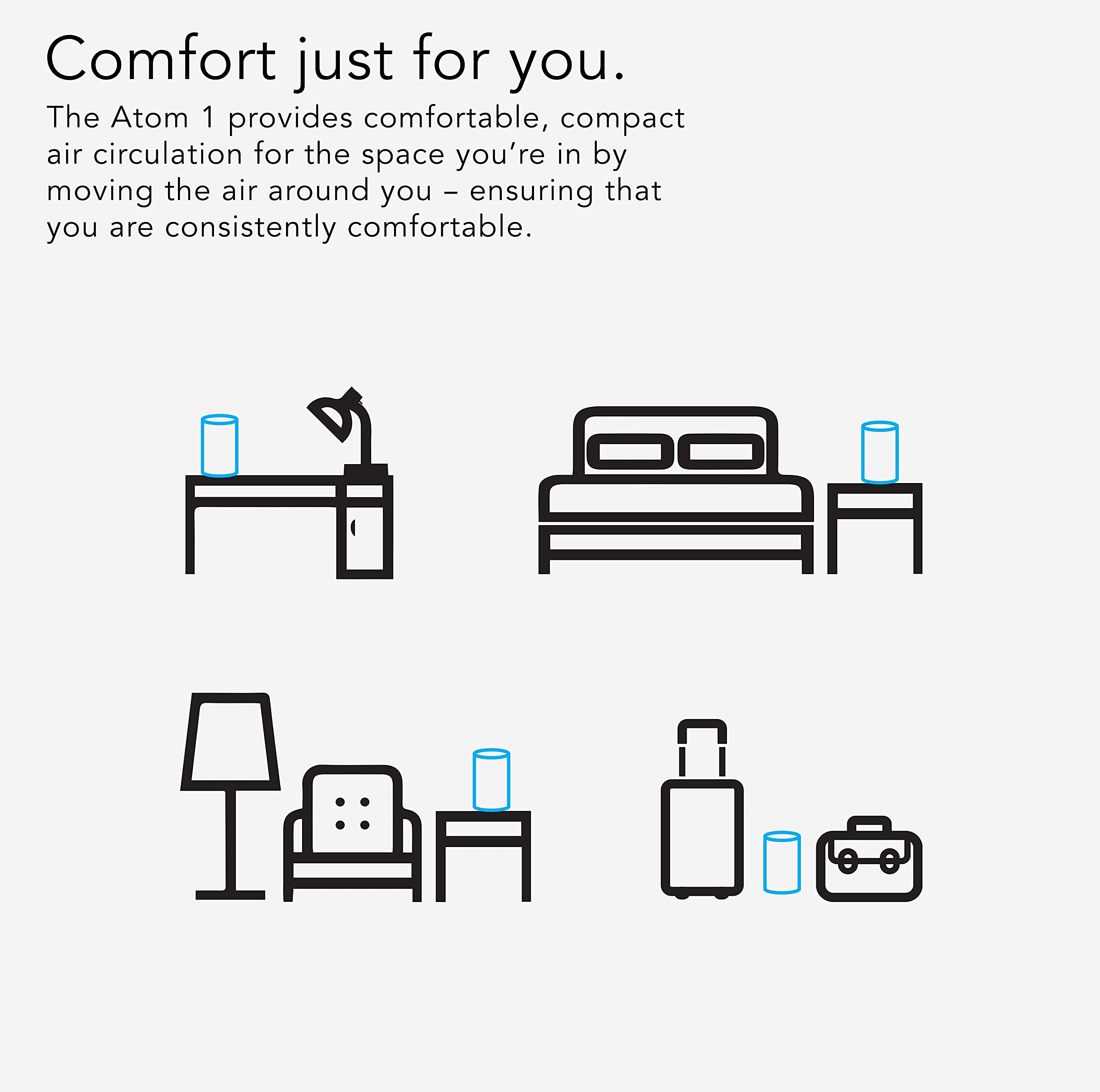 Vornado Atom 1 Oscillating Tower Fan, Small Air Circulator With 4 Speeds, Touch Controls,Black, 10''