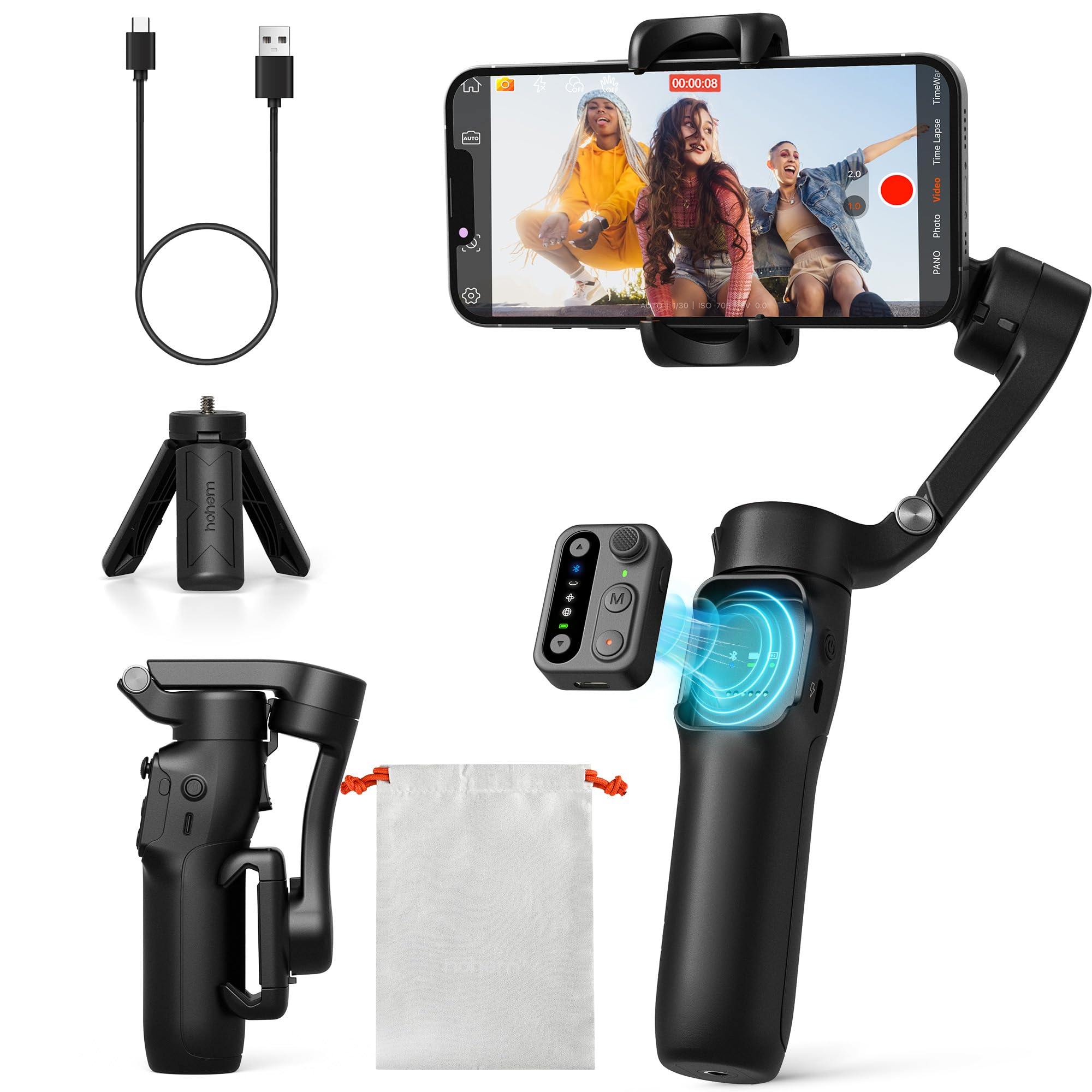 hohem iSteady X3 SE Gimbal Stabilizer for iPhone, Phone Stabilizer with Detachable Remote Control, Portable Foldable 3-Axis Phon