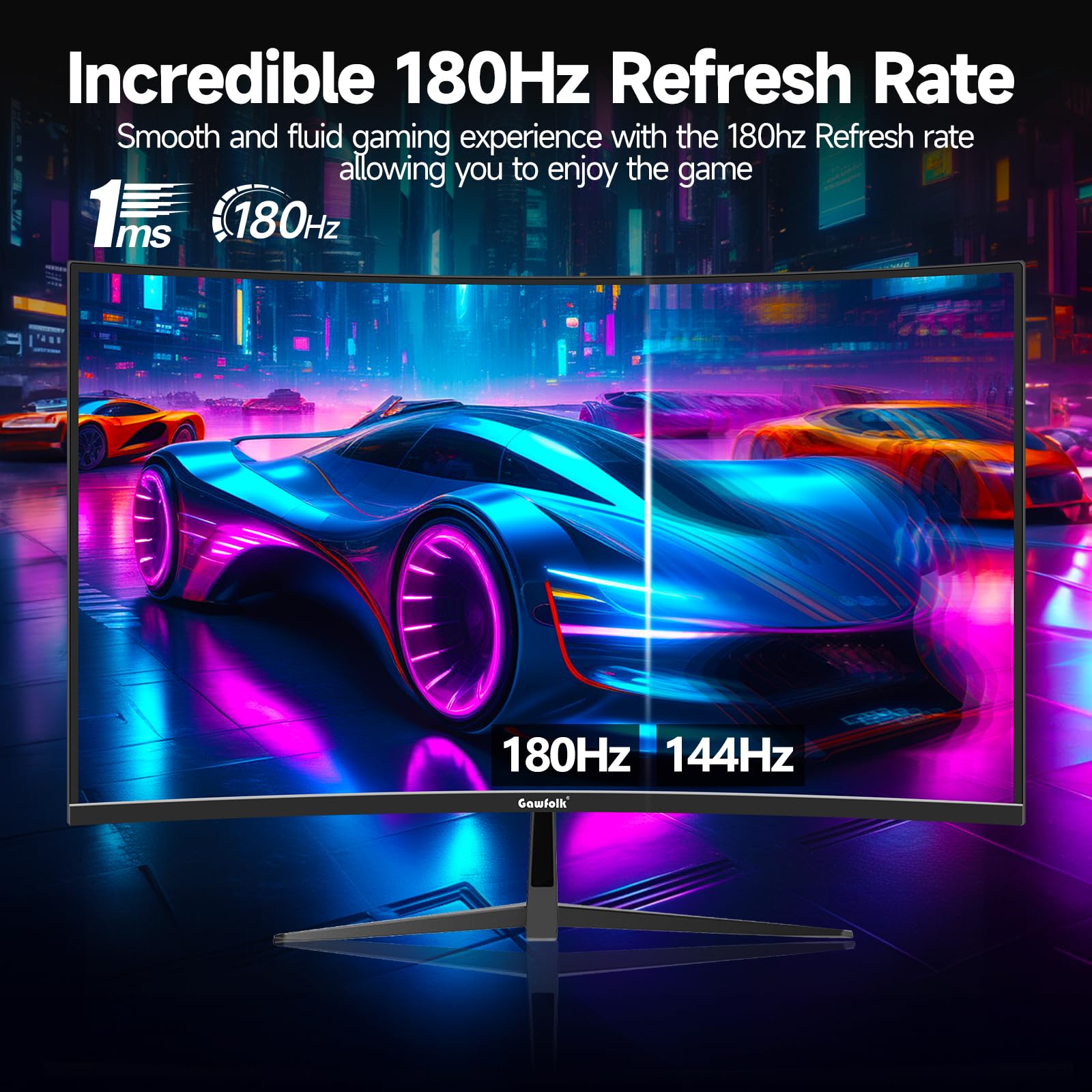 Gawfolk 32 Inch Gaming Monitor 1800R Curved Computer Monitors 165Hz / 180Hz Pc Monitors Va Screen For Home, Office And Dormitory