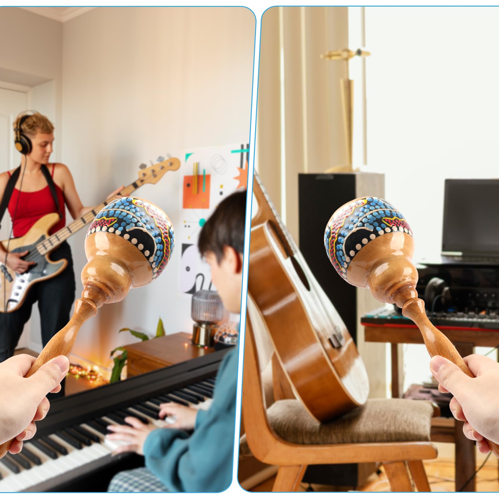 Goghost Large Wooden Maracas For Adults, 10.7 Professional African Hand Percussion Rattles, Handpaint Rumba Shaker Musical Instr